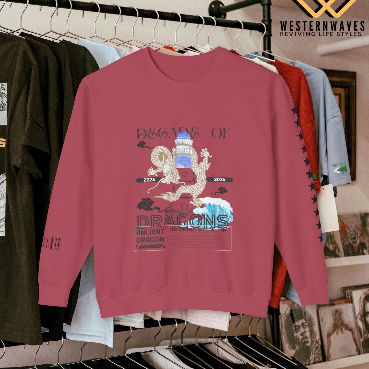 Unisex Lightweight Crewneck Sweatshirt_ N3+ Series ULWCSS PT2WW013_ Limited Edition Conscious Fashion Collaboration by WesternWaves: