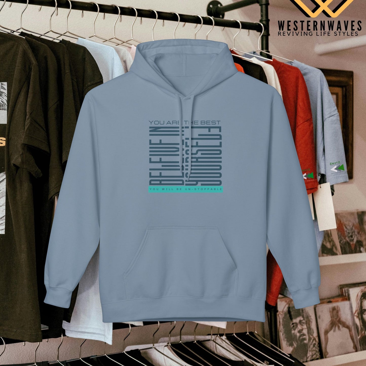Unisex Midweight Softstyle Fleece Hoodie_ N2+ Series SMWSSFH PT2WW005_Limited Edition Luxuriously Soft 100% Cotton Face by WesternWaves: