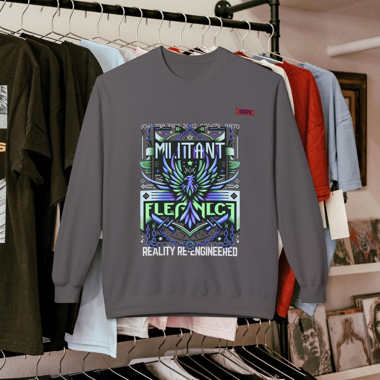 Unisex Midweight Softstyle Fleece Crewneck Sweatshirt_ Series N8+ USMWSSFCNSS PT2WW001_ UWD 0027_ Limited Edition Graphic Pullover by WesternWaves: