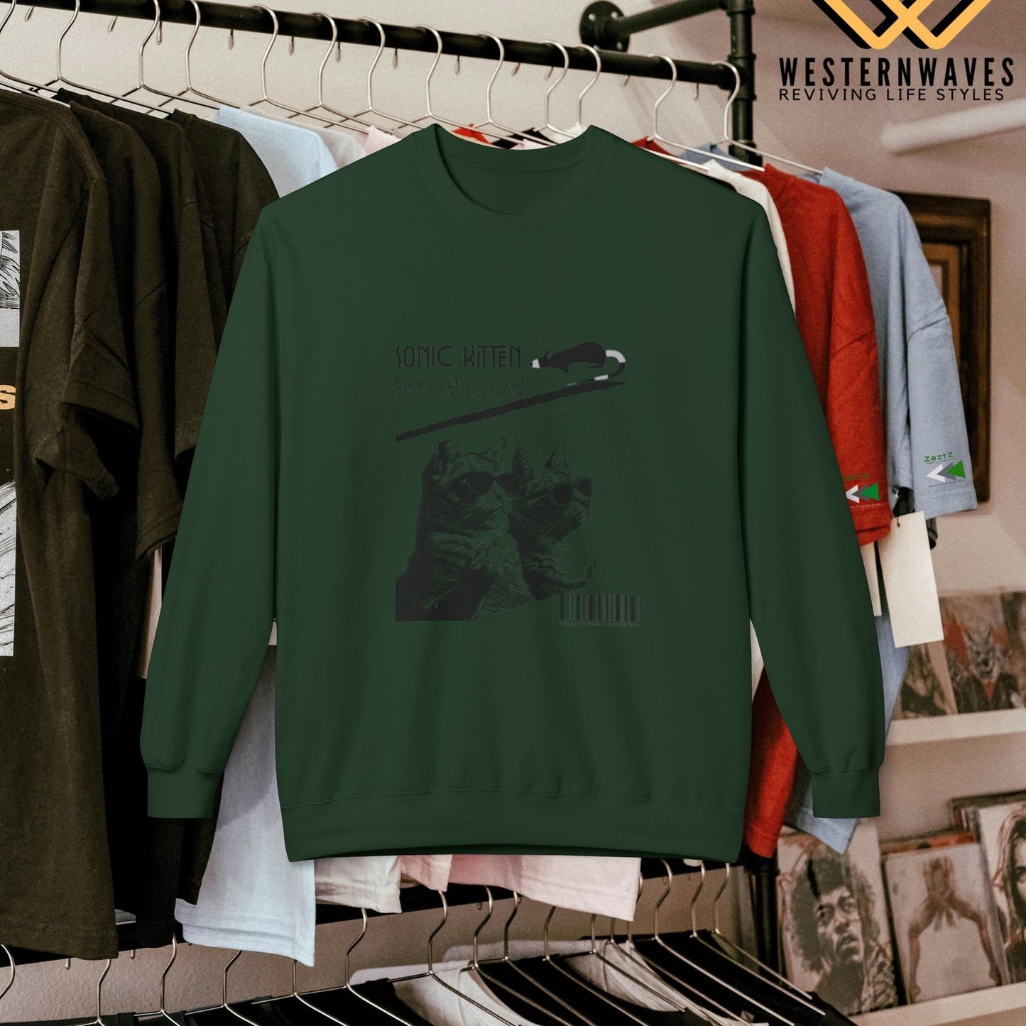 Unisex Midweight Fleece Crewneck Sweatshirt_ N3+ Series UXMWFCS PT2WW015_ WesternWaves Signature Limited Edition:
