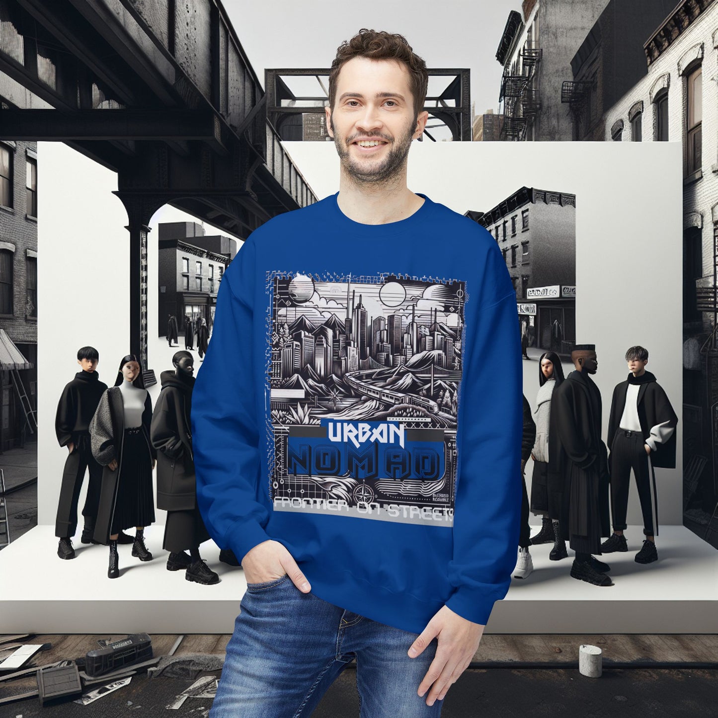 Urban Nomad Fleece Crewneck Sweatshirt_ UWD 0027_ | Cozy Streetwear Style, Perfect for Travel, Gifts, Fall & Winter Layers, Graphic Pullover