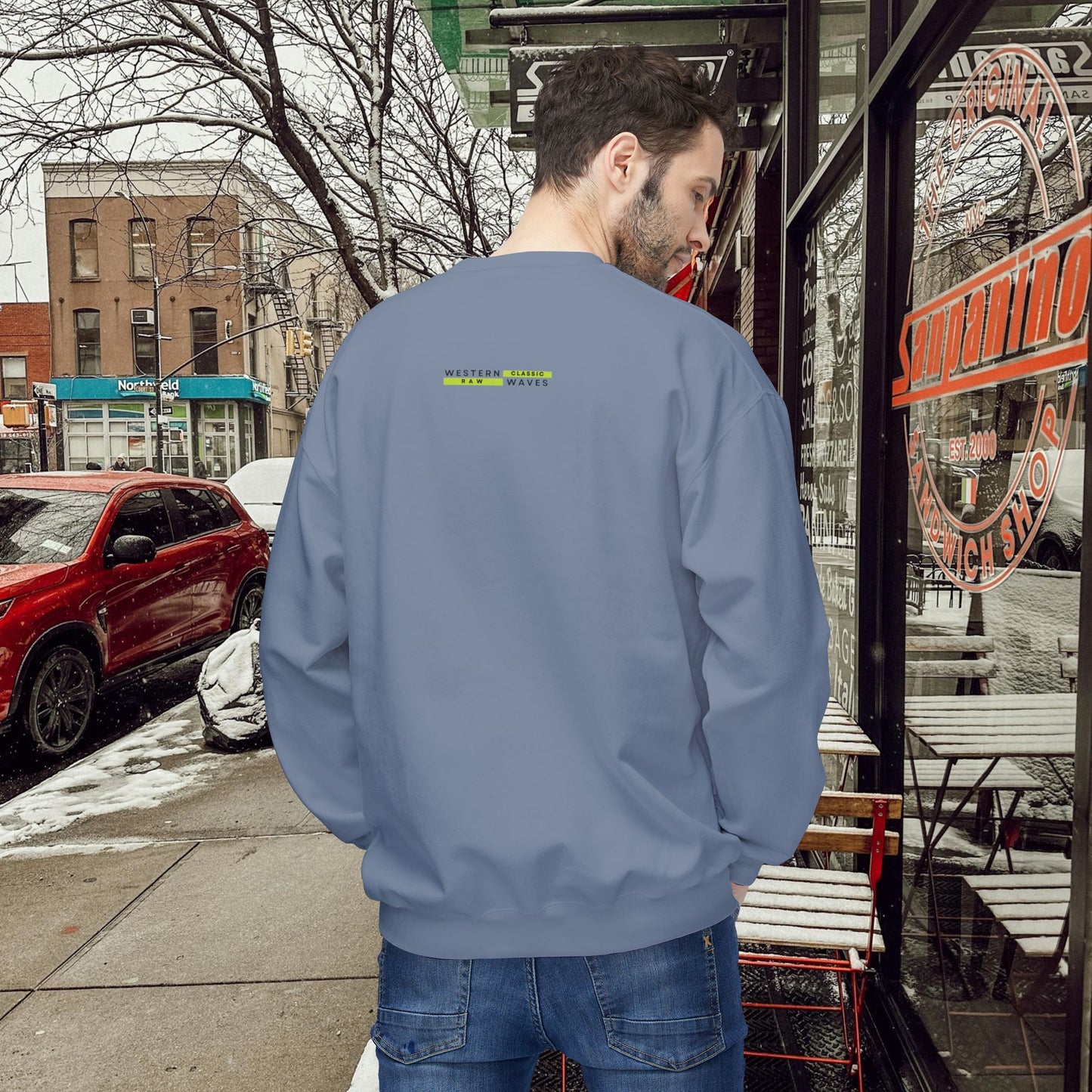 Unisex Midweight Softstyle Fleece Crewneck Sweatshirt_ N2+ Series USMWSSFCNSS PT2WW009_ Limited Edition Stylish Eco-conscious Raw Classic by WesternWaves: