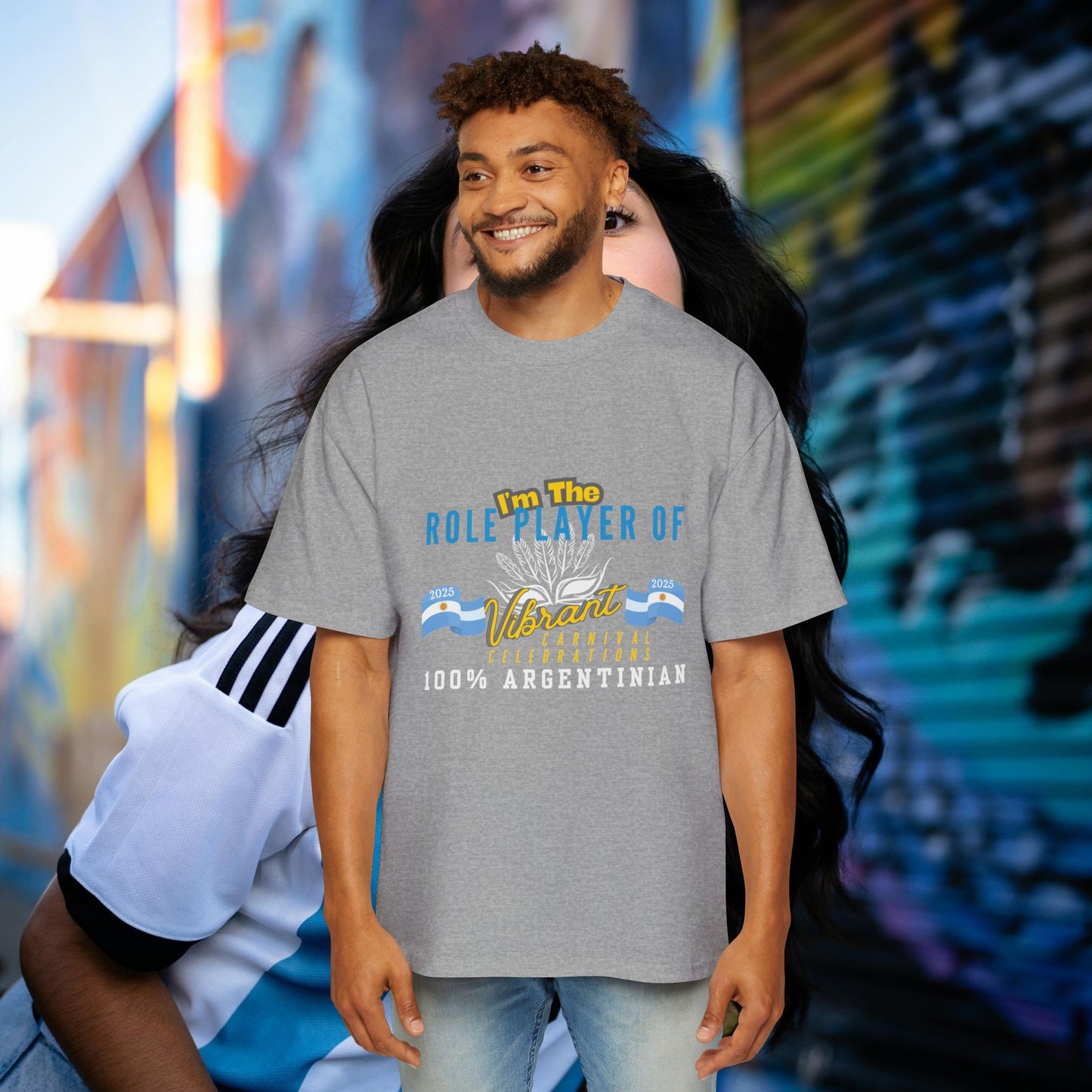 Men's Heavy Oversized Tee_ N3+ Series MHOSTEE PT2WW001_ Limited Edition Argentina's Carnival Celebration Series by WesternWawes: