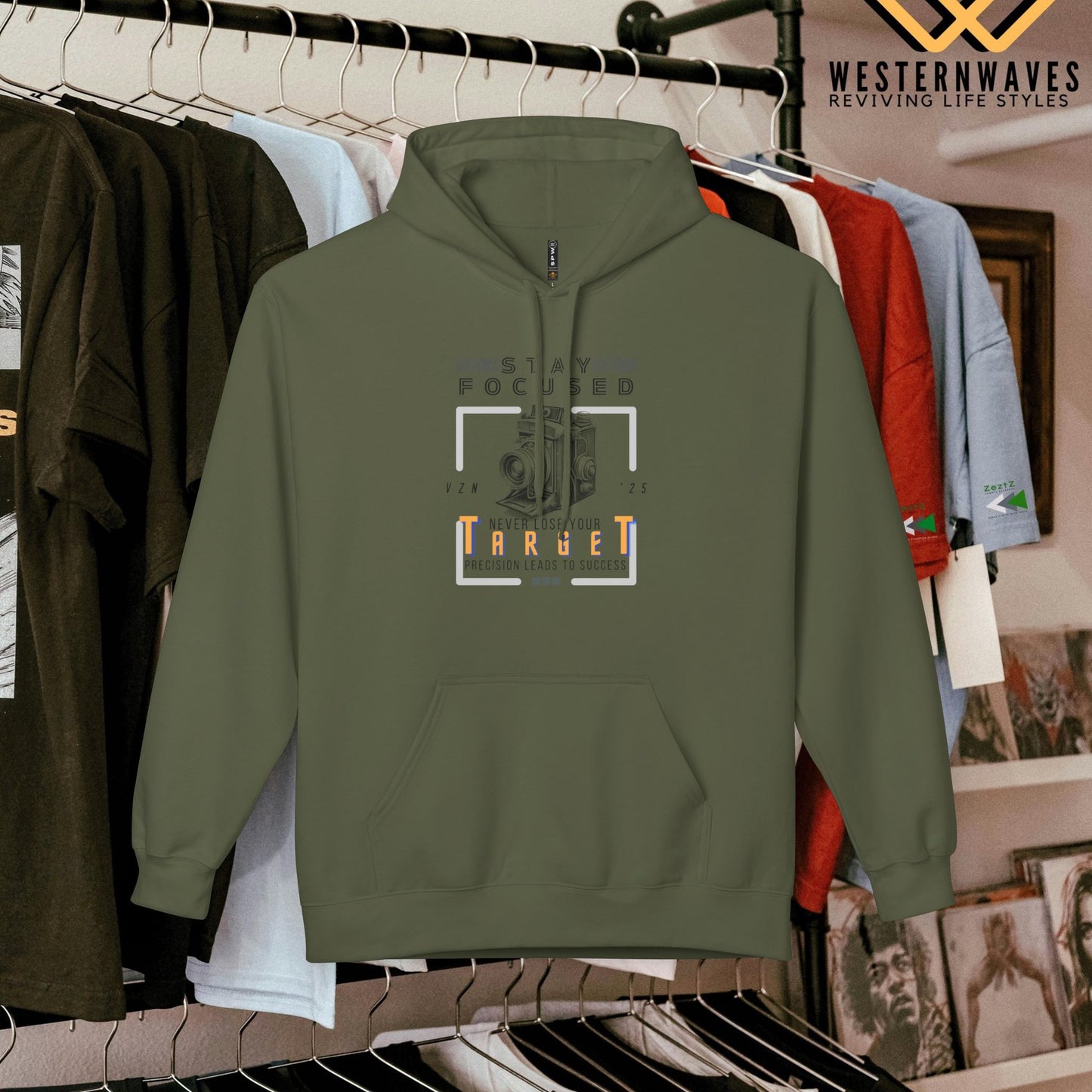 Unisex Midweight Softstyle Fleece Hoodie_ N3+ Series USMWSSFH PT2WW006_ Limited Edition Luxuriously Soft 100% Cotton Face by WesternWaves: