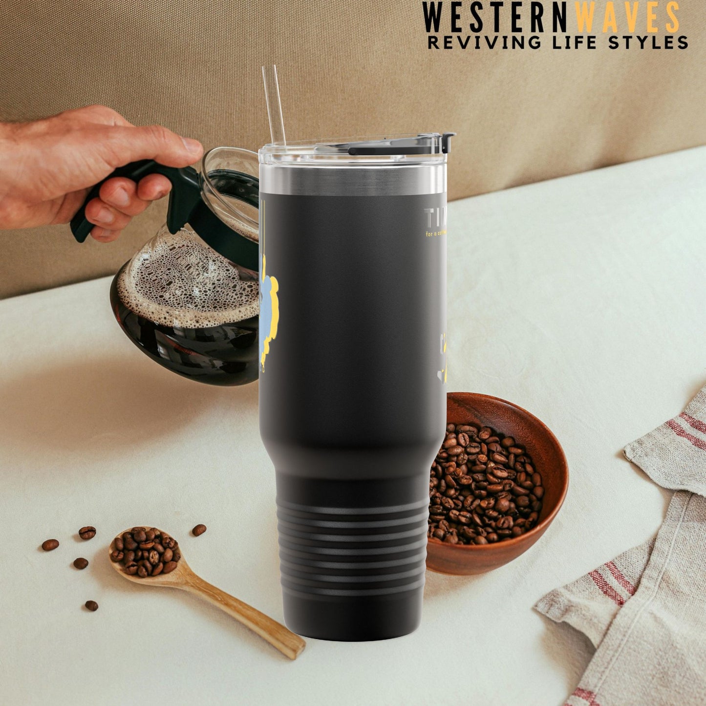 Adventure Insulated Travel Mug_ 40oz with Time & Freedom Design_ N7+ Series AITMUG PT2WW001_ Limited Edition by WesternWaves: