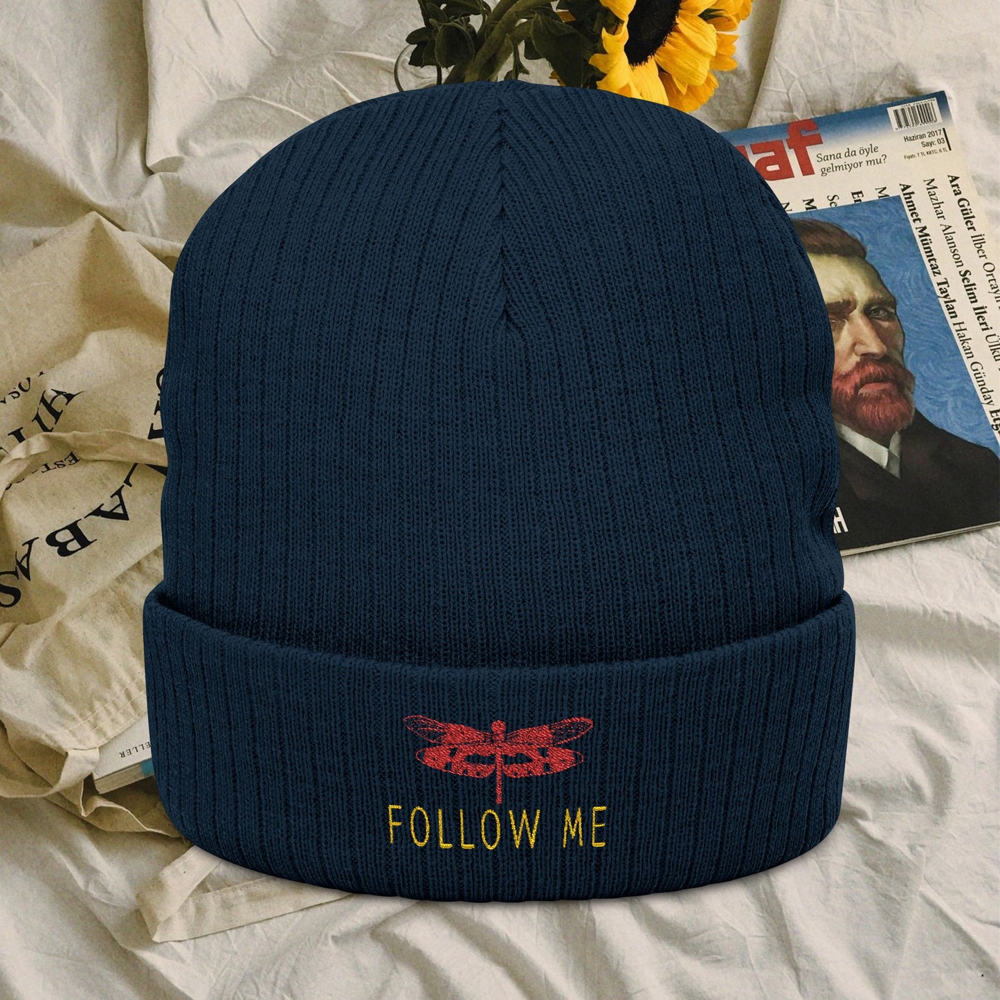 Follow Me Embroidered Ribbed Knit Beanie_ N7+ Series FMEMBRKB P_T2WW001_ Limited Edition Stylish Winter Accessory_ by WesternWaves: