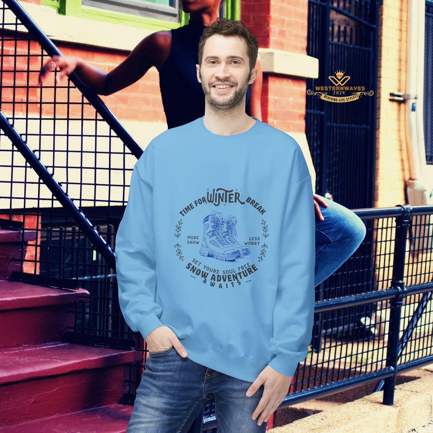 Unisex Midweight Softstyle Fleece Crewneck Sweatshirt_ N3+ Series USMWSSFCNSS PT2WW002_ Limited Edition Stylish Eco-conscious Raw Classic by WesternWaves: