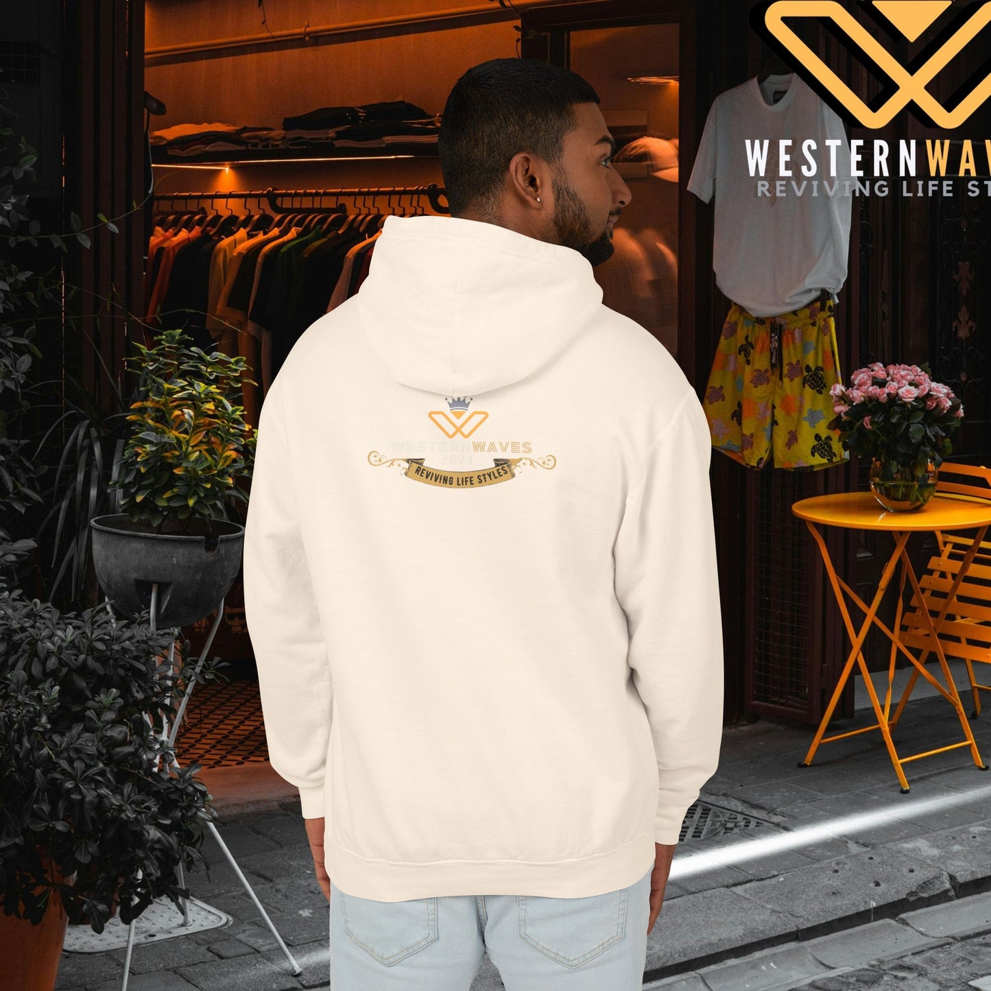 Lightweight Hooded Sweatshirt - Sustainable US Cotton - N3+ Series LWHSS PT2WW009_ Limited Edition Trend Seekers Design by WesternWaves: