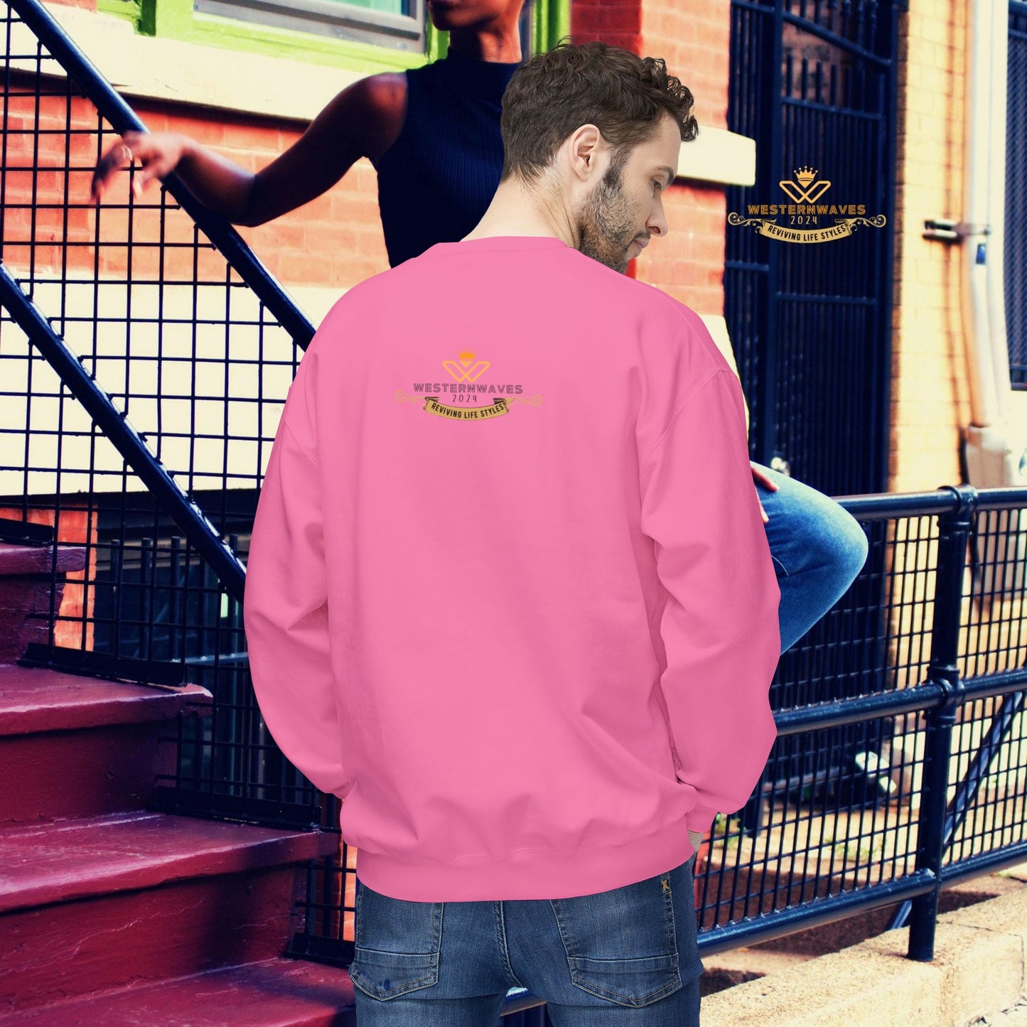 Unisex Midweight Softstyle Fleece Crewneck Sweatshirt_ N3+ Series USMWSSFCNSS PT2WW002_ Limited Edition Stylish Eco-conscious Raw Classic by WesternWaves: