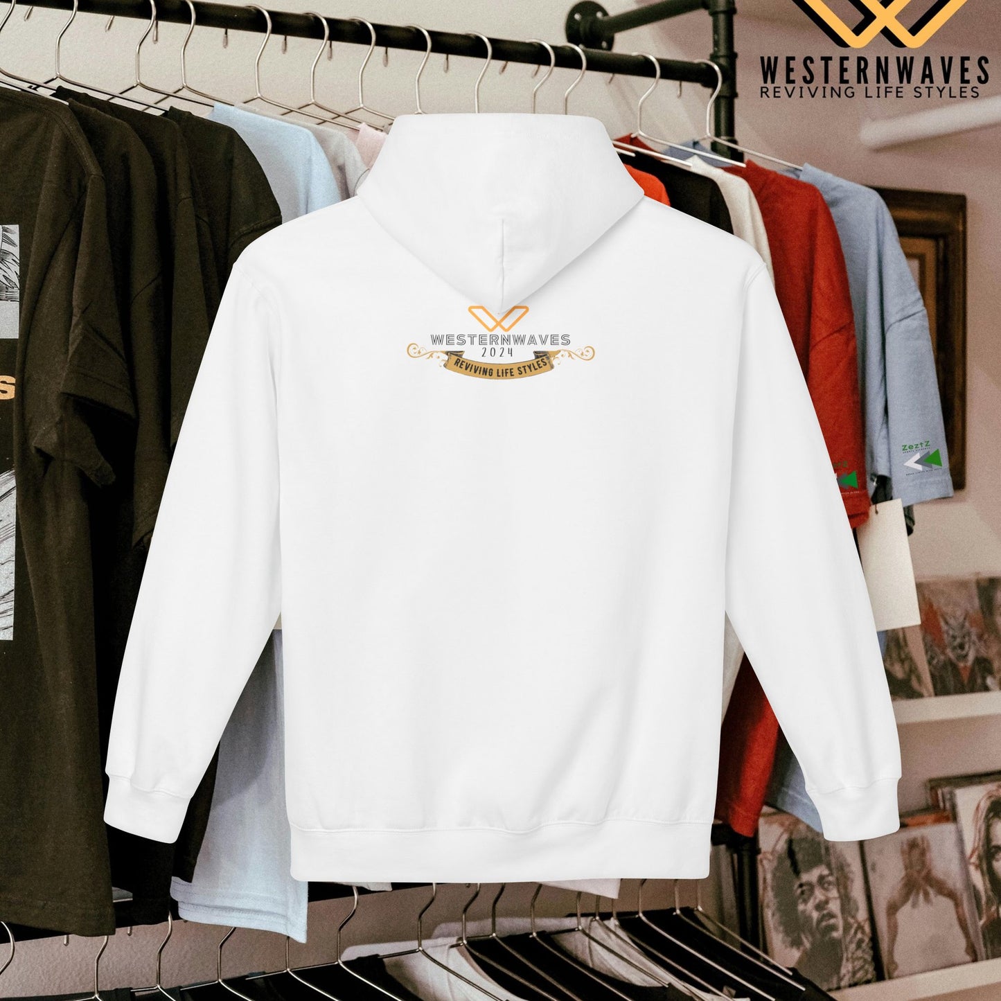 Unisex Midweight Softstyle Fleece Hoodie_ N3+ Series USMWSSFH PT2WW010_ Limited Edition Luxuriously Soft 100% Cotton Face by WesternWaves: