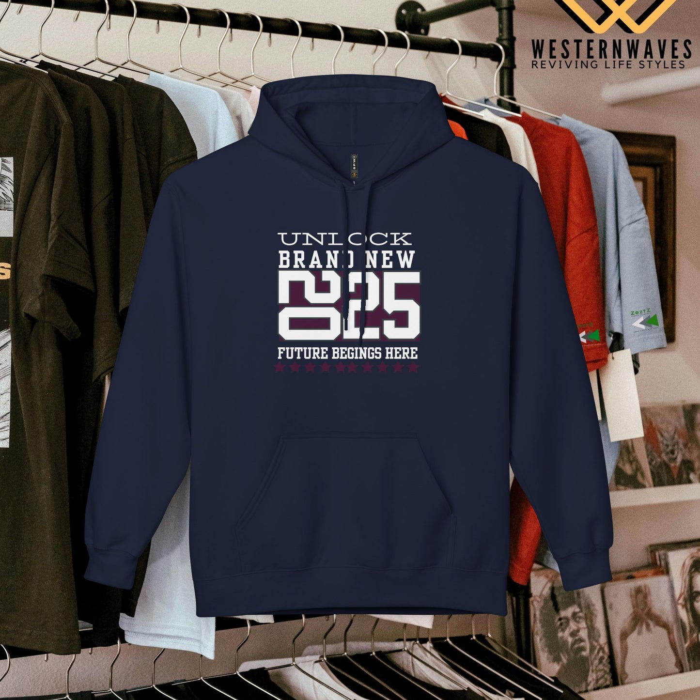 Unisex Midweight Softstyle Fleece Hoodie_ N3+ Series USMWSSFH PT2WW009_ Limited Edition Luxuriously Soft 100% Cotton Face by WesternWaves: