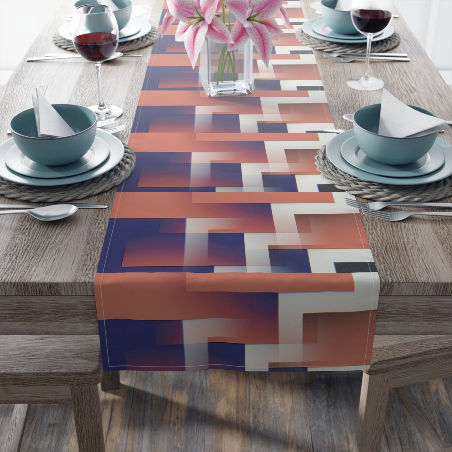Table Runner (Cotton, Poly)_ Modern Abstract Table Runner for Stylish Dining_ N7+ Series TRUNNER PT2WW004_ Limited Edition by WesternWaves_