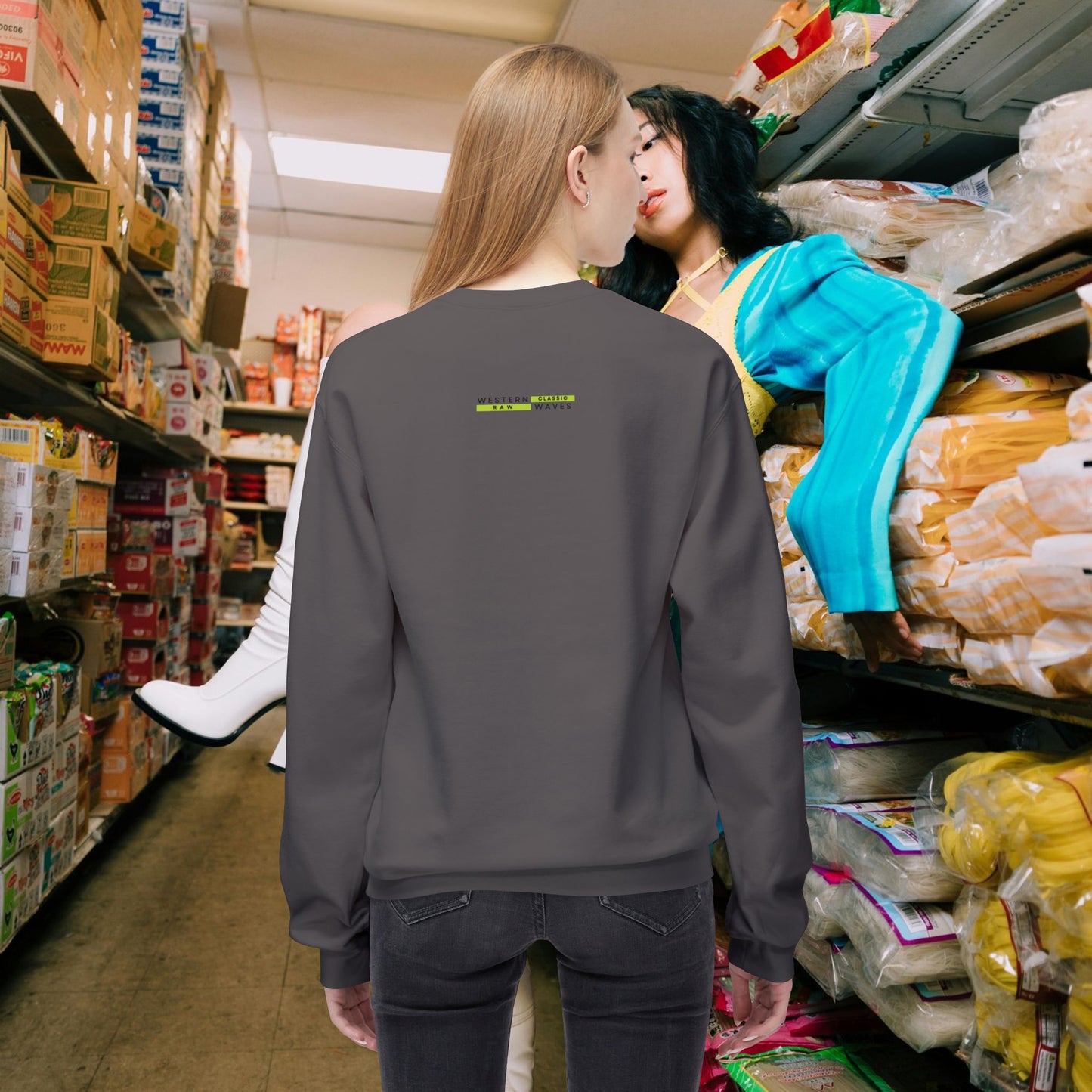 Unisex Midweight Softstyle Fleece Crewneck Sweatshirt_ N2+ Series USMWSSFCNSS PT2WW009_ Limited Edition Stylish Eco-conscious Raw Classic by WesternWaves: