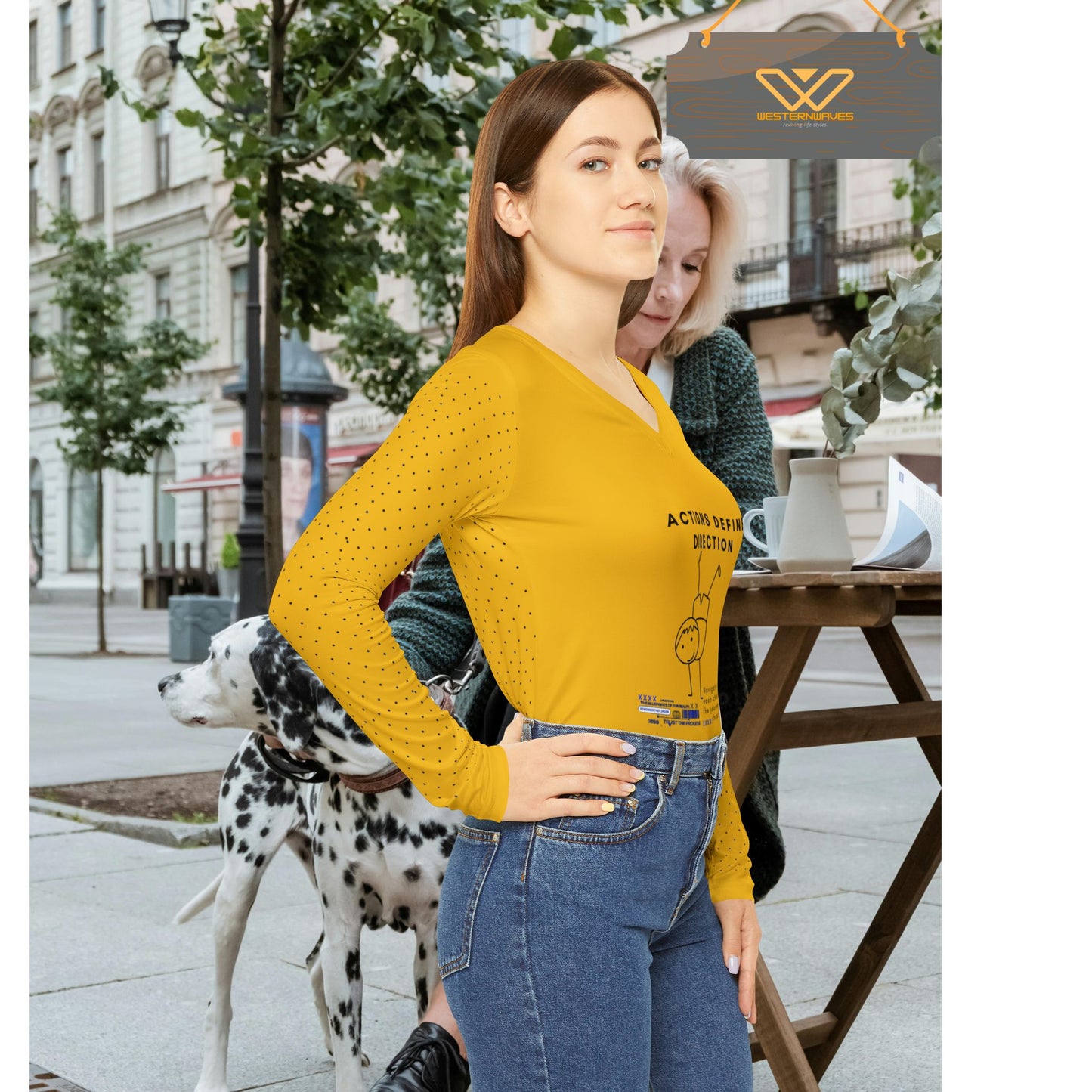 Women's Long Sleeve V-neck Shirt (AOP)_ N3+ Series WLSVNS PT2WW004_ Feminine Elegance Limited Edition by WesternWaves