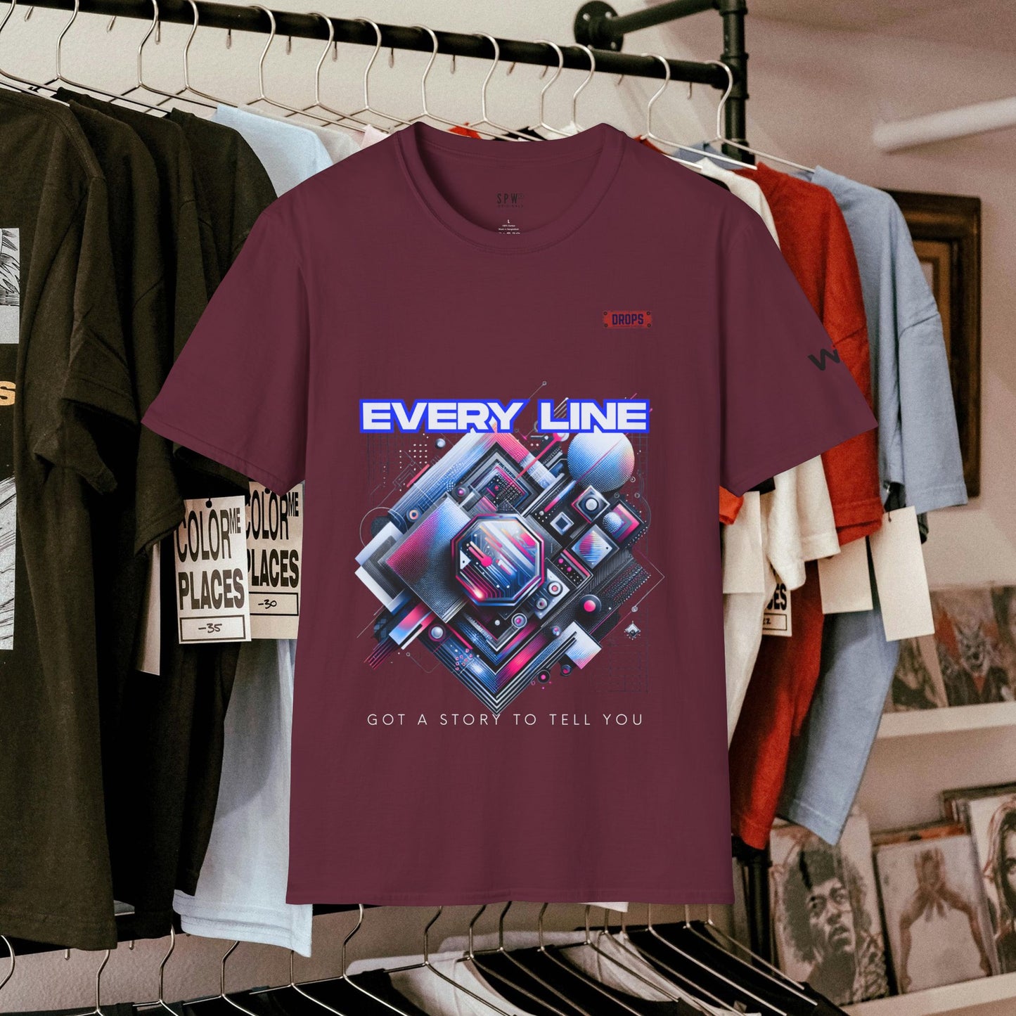 Every Line Graphic Unisex Softstyle T-Shirt | Retro Art Tee, Casual Wear, Gift for Art Lovers, Streetwear, Everyday Style