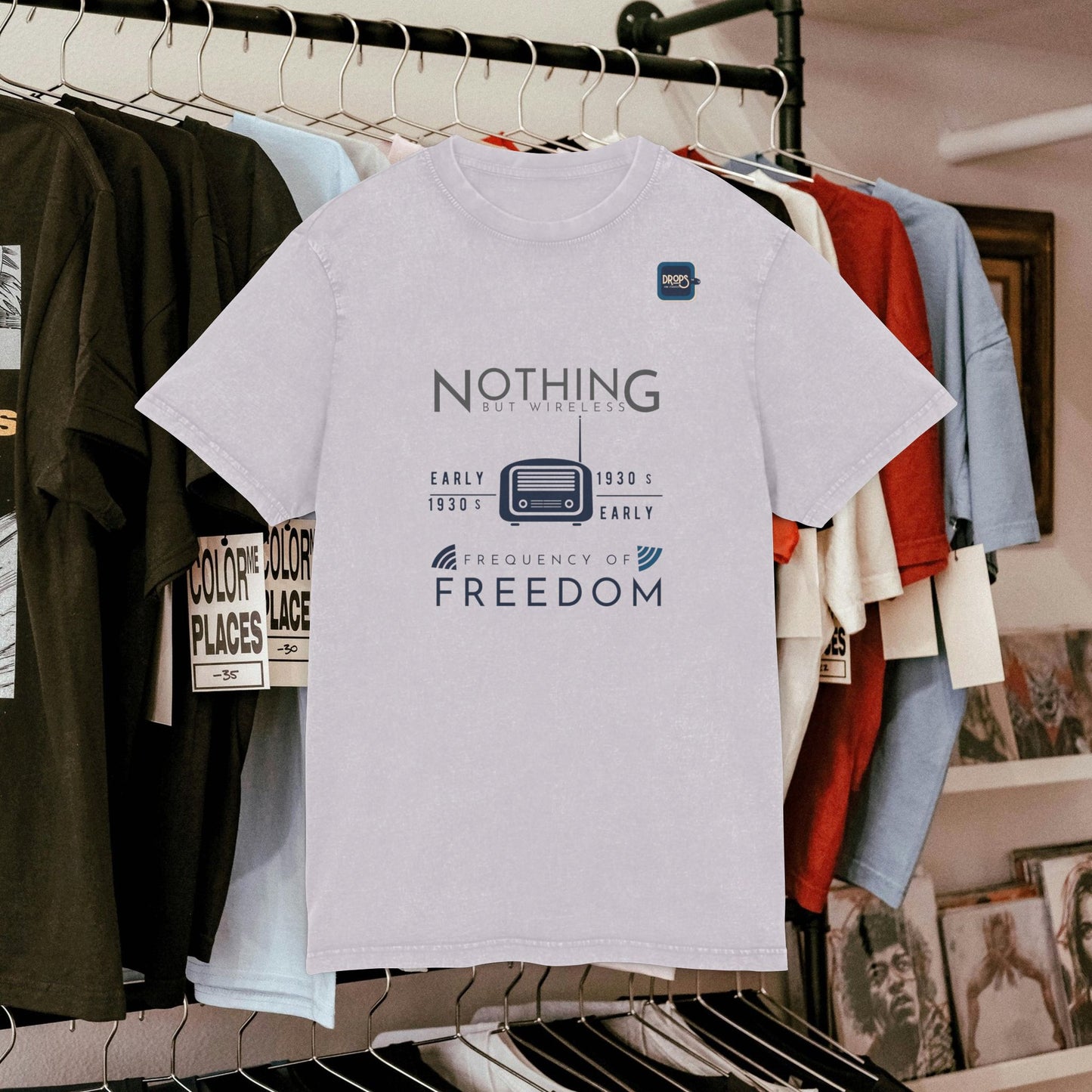 Unisex Vintage Acid Washed Freedom Tee – N6+ Series VAWFTEE PT2WW001_ Limited Edition by WesternWaves_