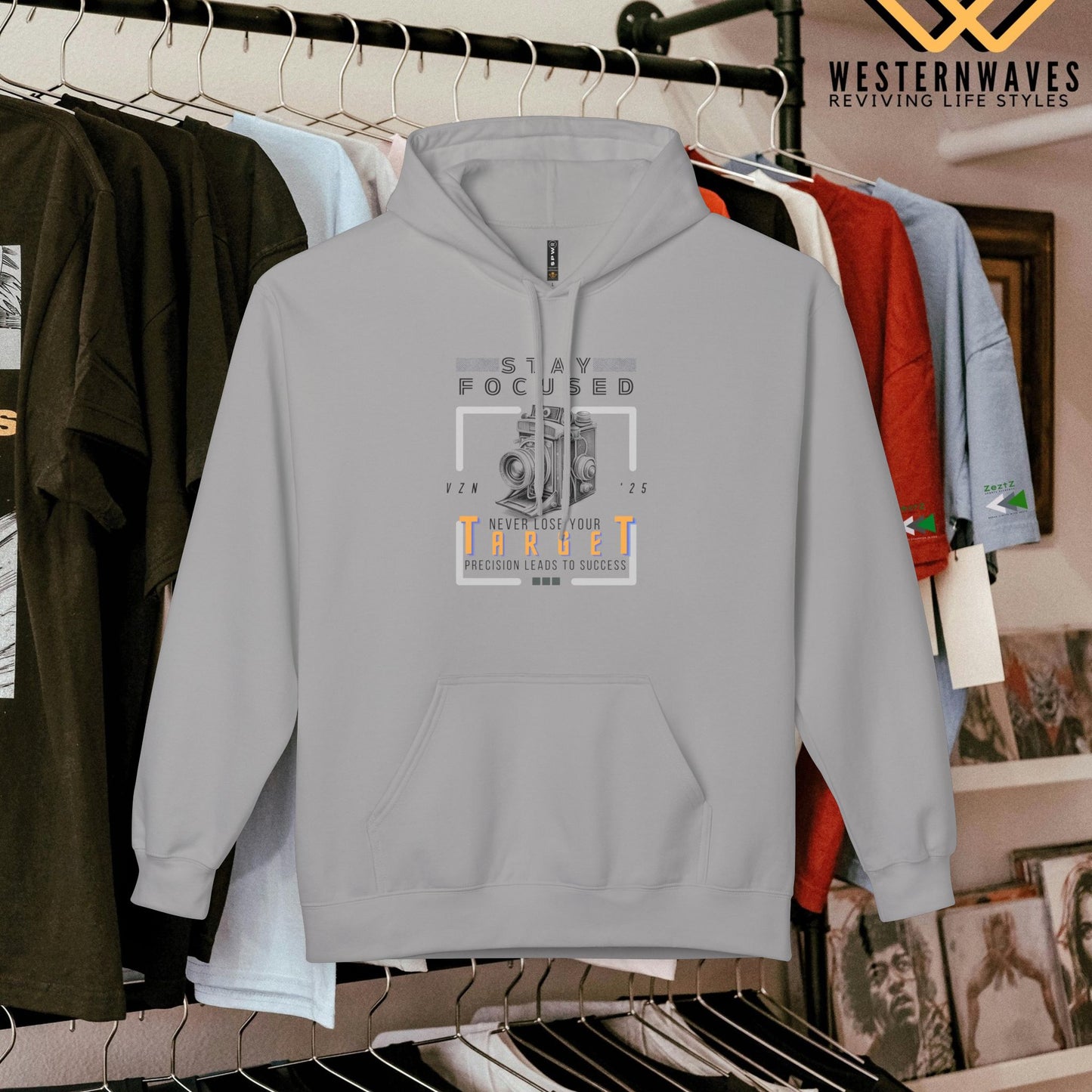 Unisex Midweight Softstyle Fleece Hoodie_ N3+ Series USMWSSFH PT2WW006_ Limited Edition Luxuriously Soft 100% Cotton Face by WesternWaves:
