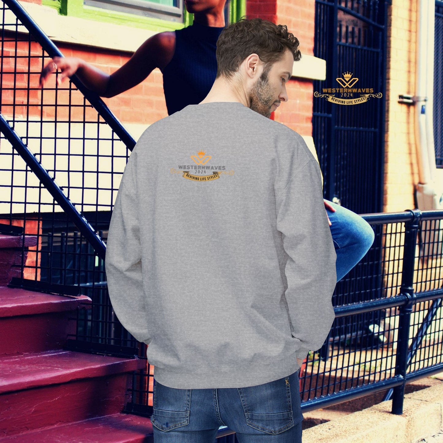 Unisex Midweight Softstyle Fleece Crewneck Sweatshirt_ N3+ Series USMWSSFCNSS PT2WW002_ Limited Edition Stylish Eco-conscious Raw Classic by WesternWaves: