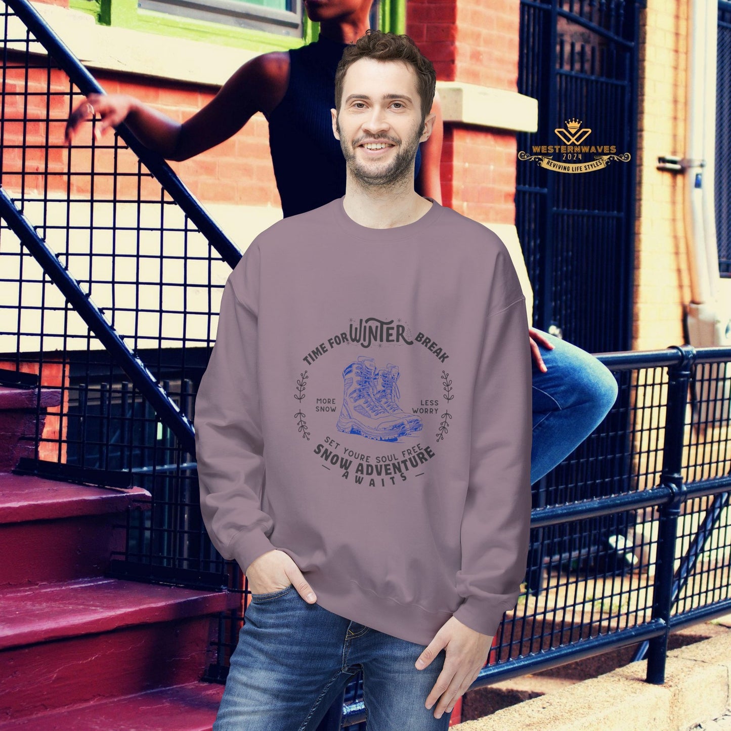 Unisex Midweight Softstyle Fleece Crewneck Sweatshirt_ N3+ Series USMWSSFCNSS PT2WW002_ Limited Edition Stylish Eco-conscious Raw Classic by WesternWaves: