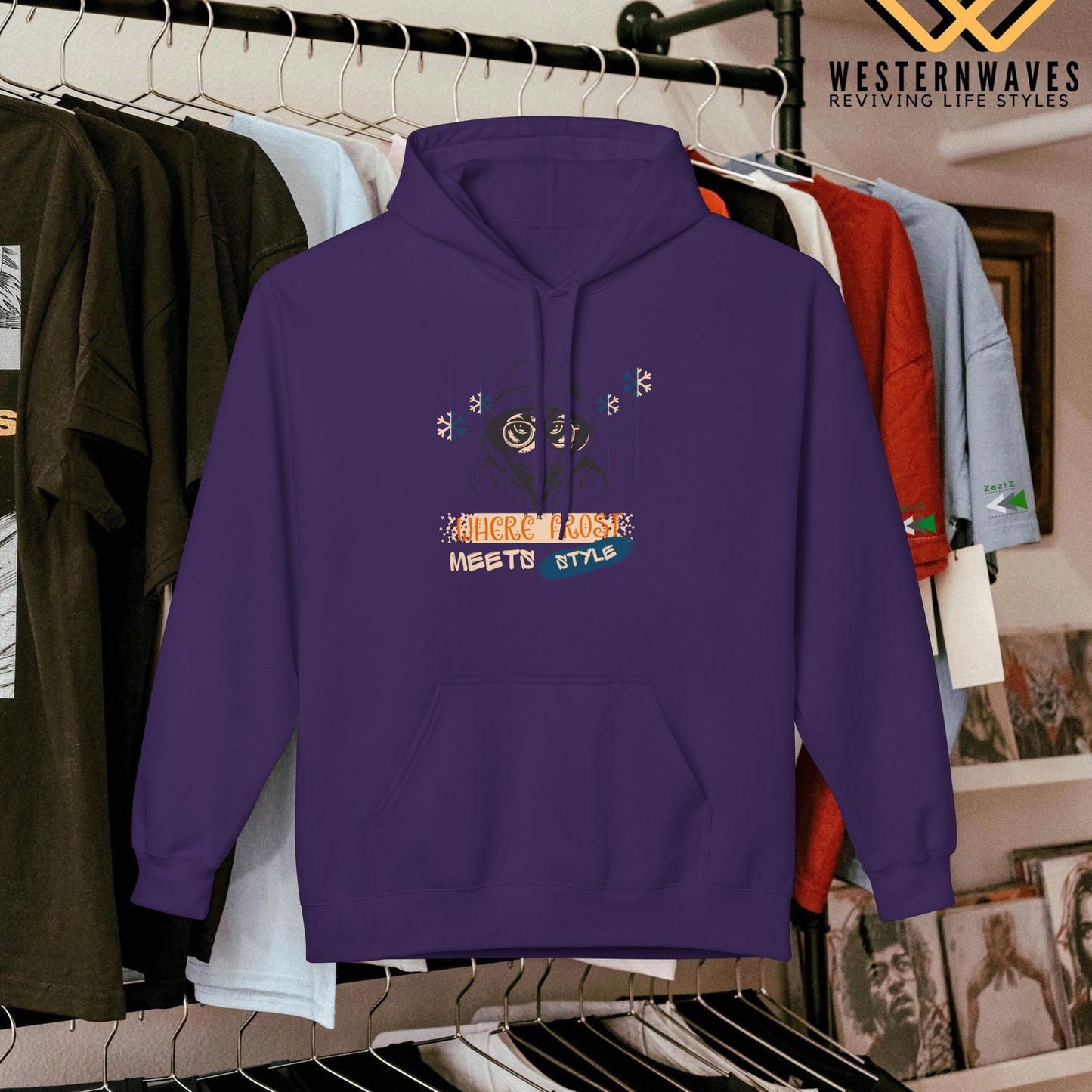 Unisex Midweight Softstyle Fleece Hoodie_ N3+ Series USMWSSFH PT2WW002_ Limited Edition Luxuriously Soft 100% Cotton Face by WesternWaves: