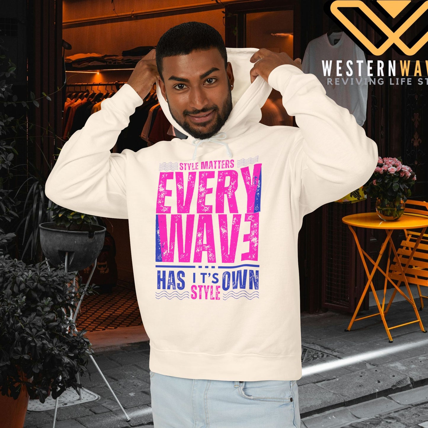 Lightweight Hooded Sweatshirt - Sustainable US Cotton - N3+ Series LWHSS PT2WW009_ Limited Edition Trend Seekers Design by WesternWaves: