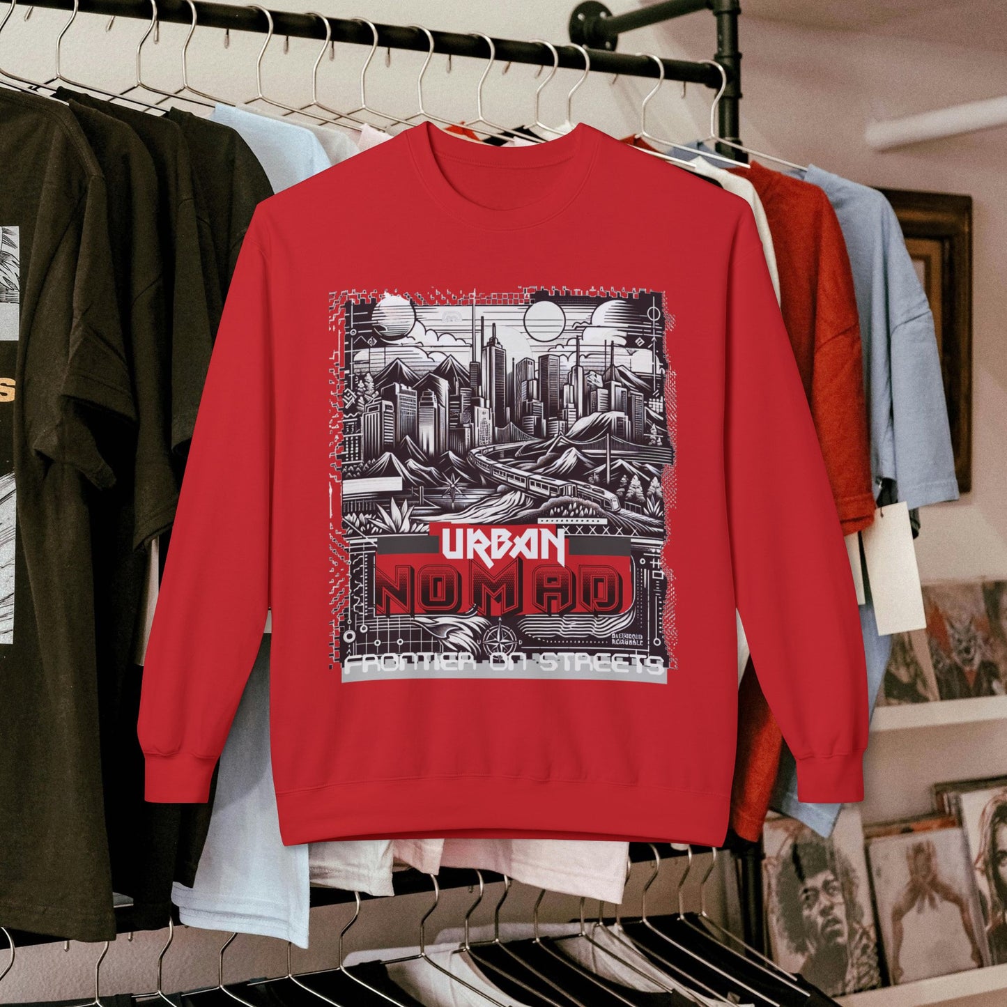 Urban Nomad Fleece Crewneck Sweatshirt_ UWD 0027_ | Cozy Streetwear Style, Perfect for Travel, Gifts, Fall & Winter Layers, Graphic Pullover