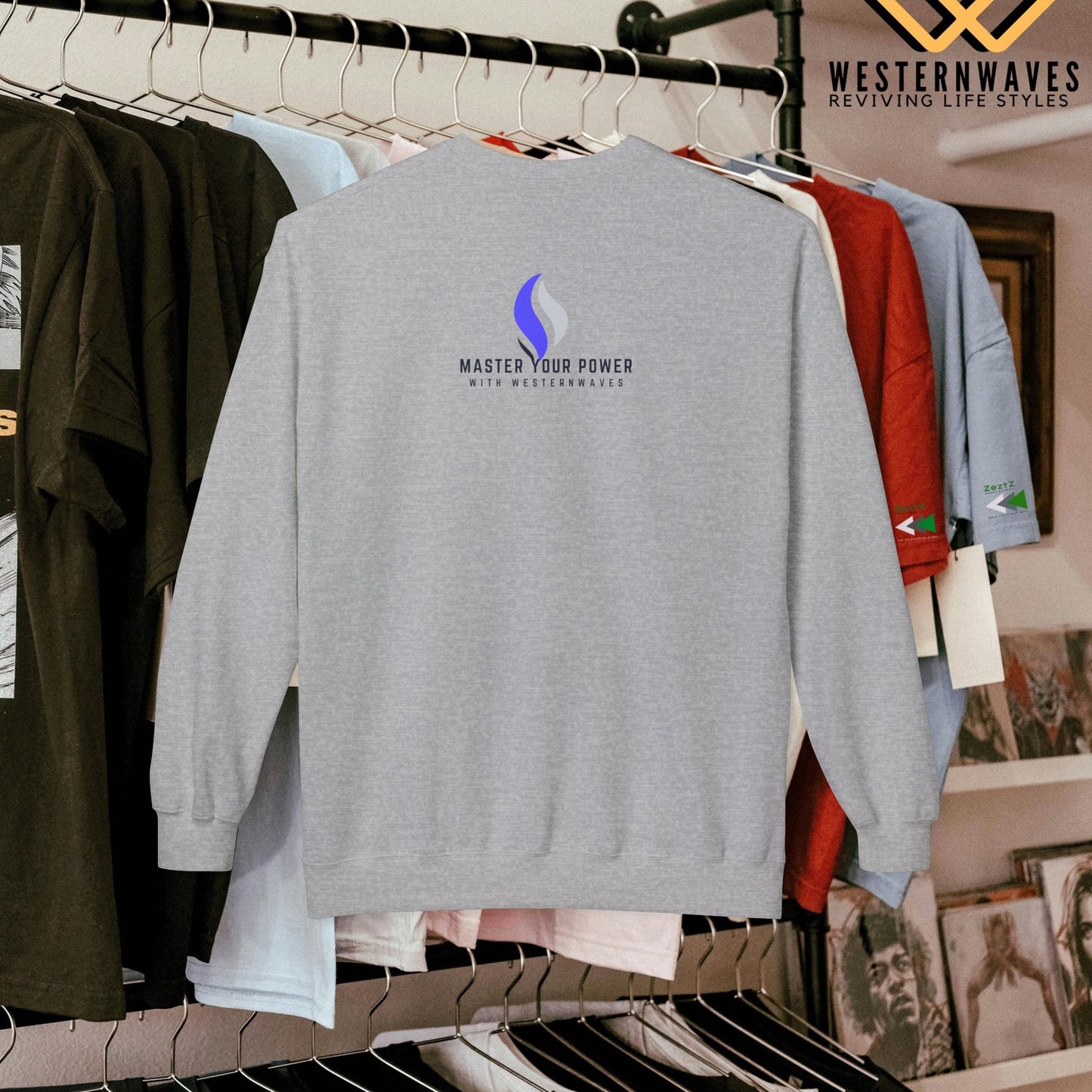 Unisex Midweight Fleece Crewneck Sweatshirt_ N2+ Series UXMWFCS PT2WW002_ WesternWaves Signature Edition: