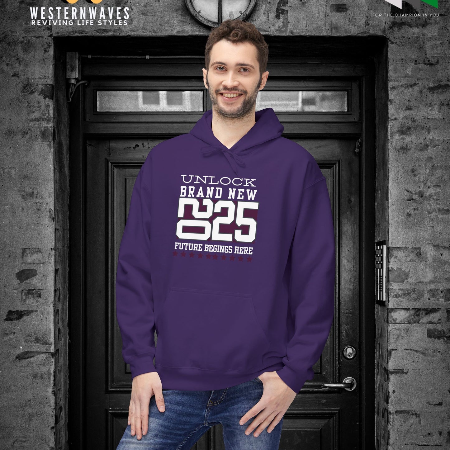 Unisex Midweight Softstyle Fleece Hoodie_ N3+ Series USMWSSFH PT2WW009_ Limited Edition Luxuriously Soft 100% Cotton Face by WesternWaves: