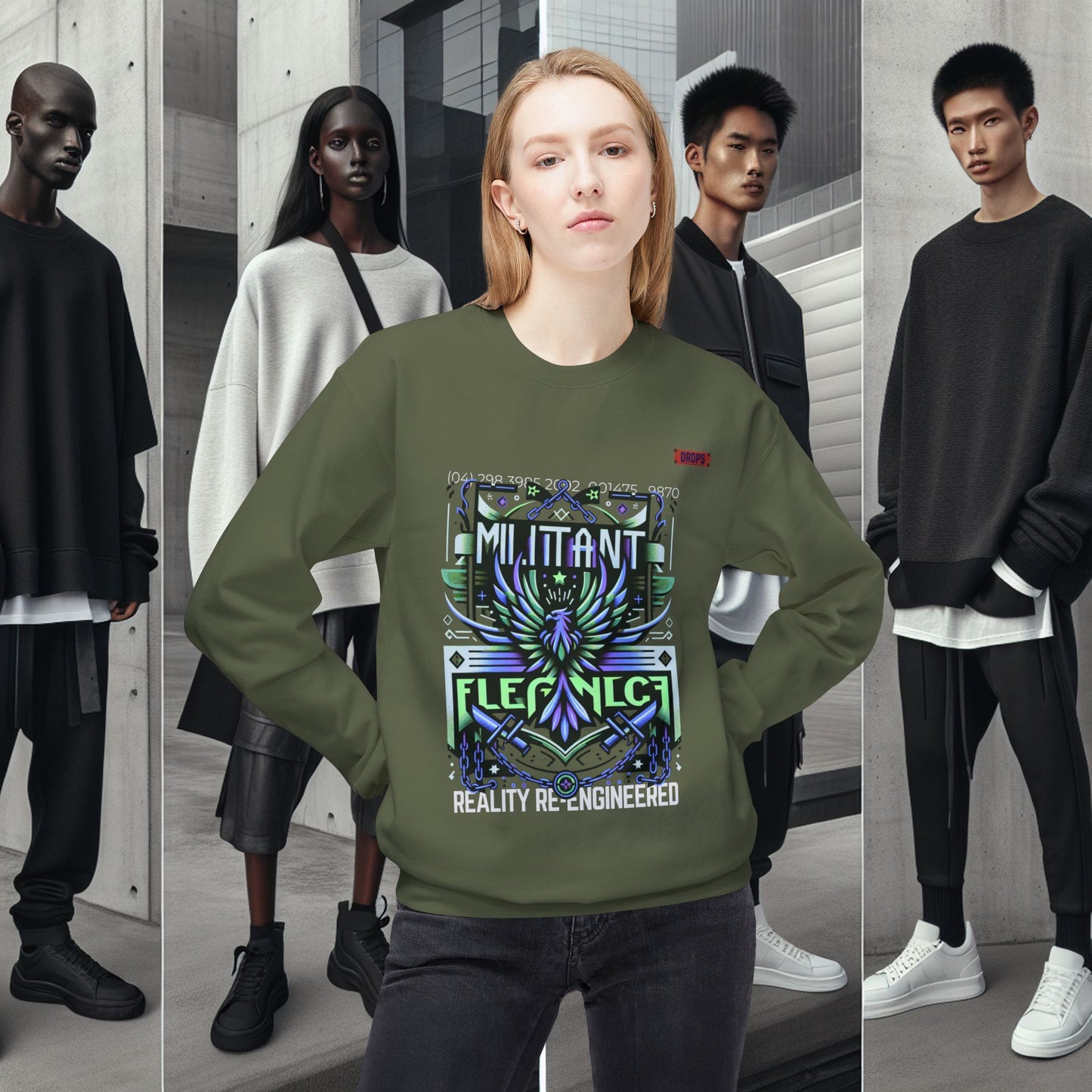 Unisex Midweight Softstyle Fleece Crewneck Sweatshirt_ Series N8+ USMWSSFCNSS PT2WW001_ UWD 0027_ Limited Edition Graphic Pullover by WesternWaves: