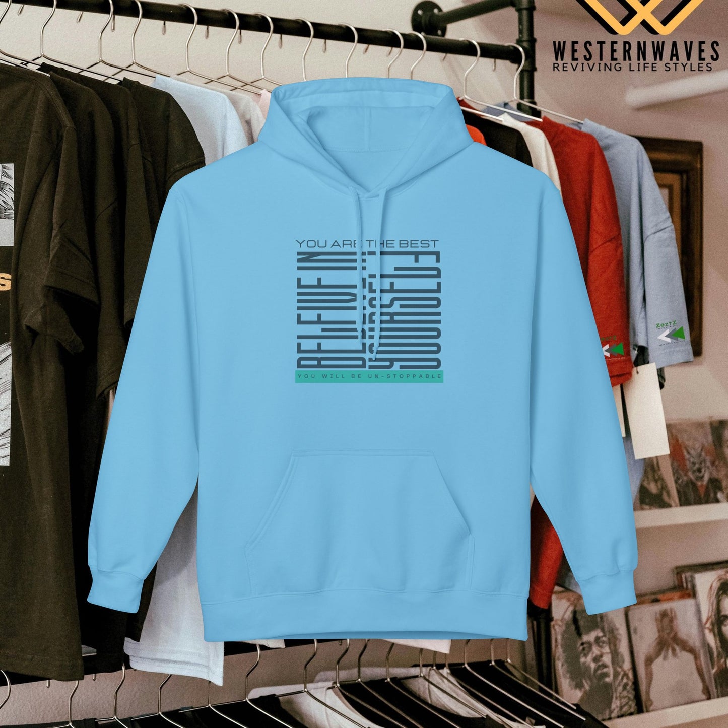 Unisex Midweight Softstyle Fleece Hoodie_ N2+ Series SMWSSFH PT2WW005_Limited Edition Luxuriously Soft 100% Cotton Face by WesternWaves: