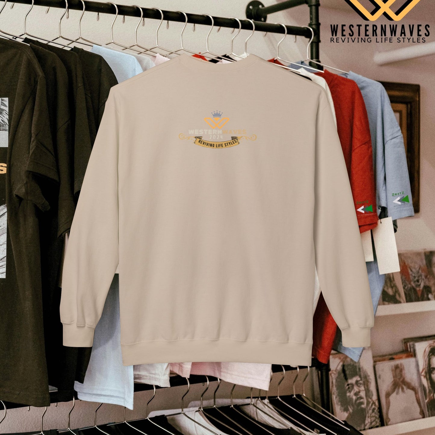 Unisex Midweight Fleece Crewneck Sweatshirt_ N3+ Series UXMWFCS PT2WW015_ WesternWaves Signature Limited Edition: