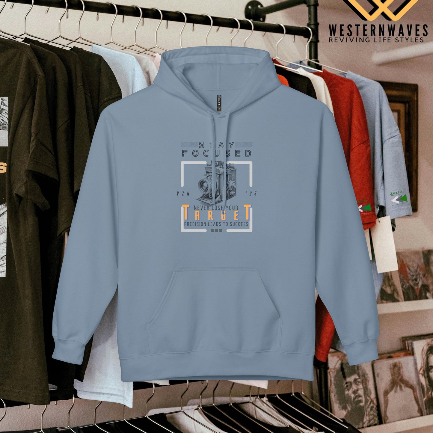 Unisex Midweight Softstyle Fleece Hoodie_ N3+ Series USMWSSFH PT2WW006_ Limited Edition Luxuriously Soft 100% Cotton Face by WesternWaves: