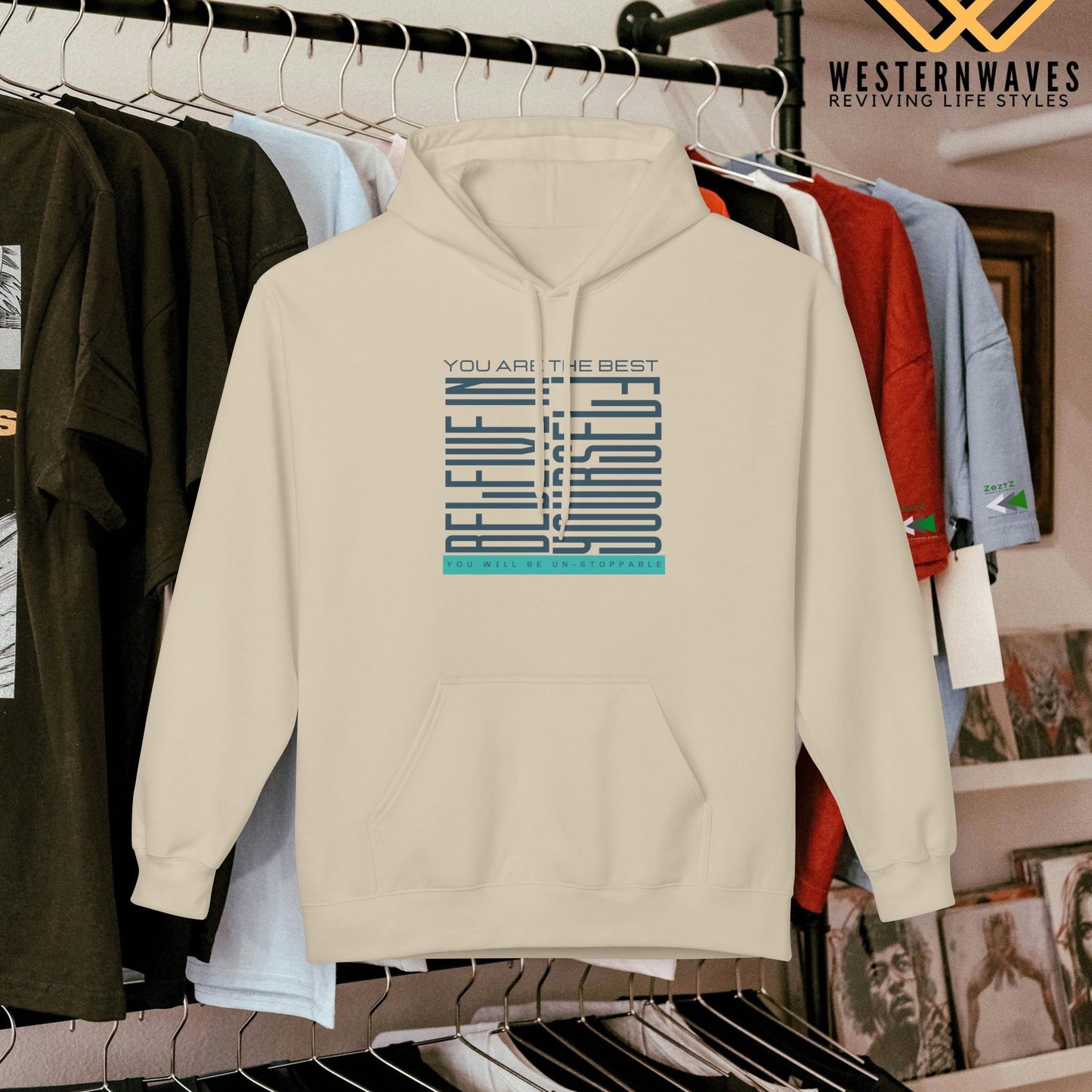 Unisex Midweight Softstyle Fleece Hoodie_ N2+ Series SMWSSFH PT2WW005_Limited Edition Luxuriously Soft 100% Cotton Face by WesternWaves: