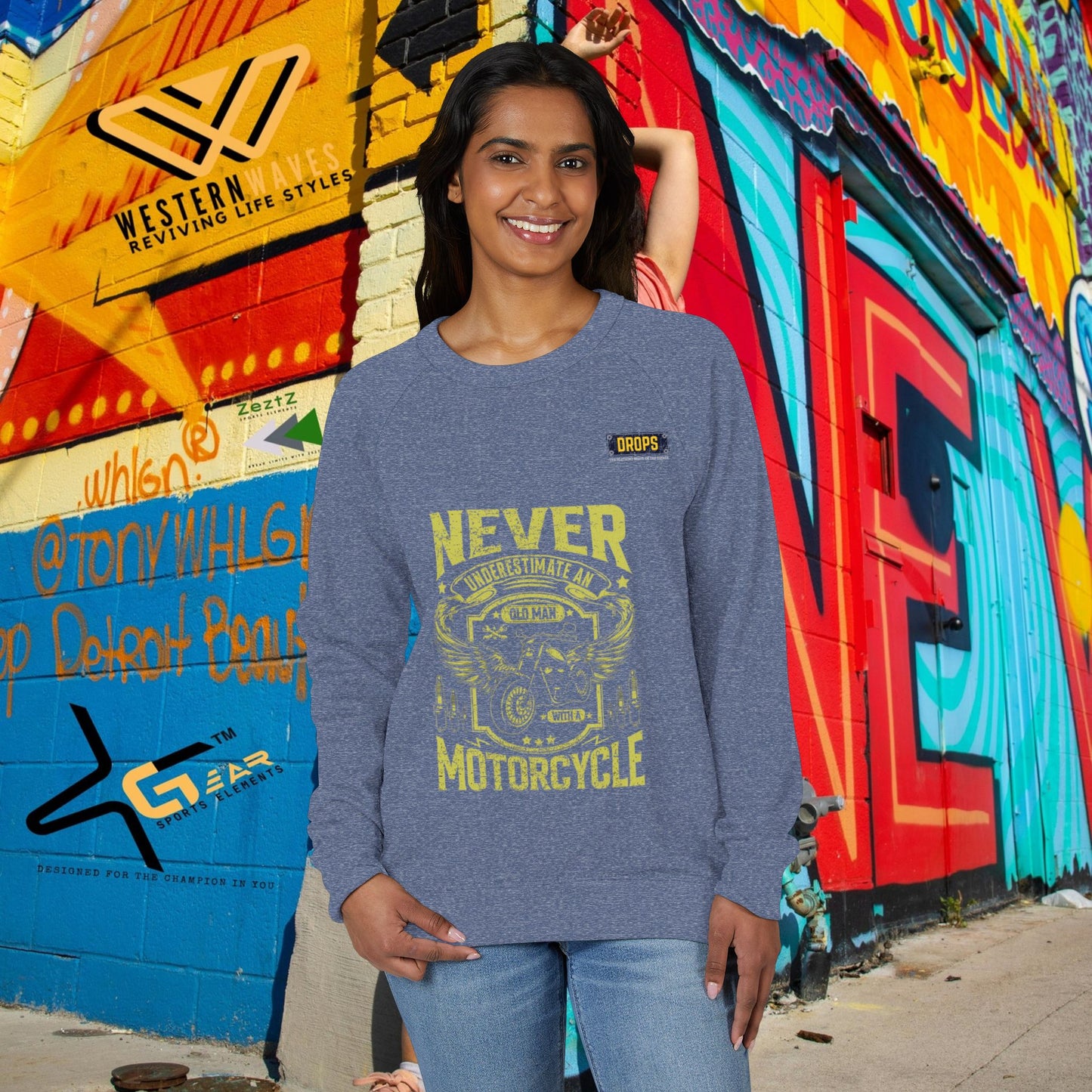Unisex French Terry Raglan Crewneck_ 29 June 2025_ Limited Edition Vintage Motorcycle Apparel by WesternWaves: