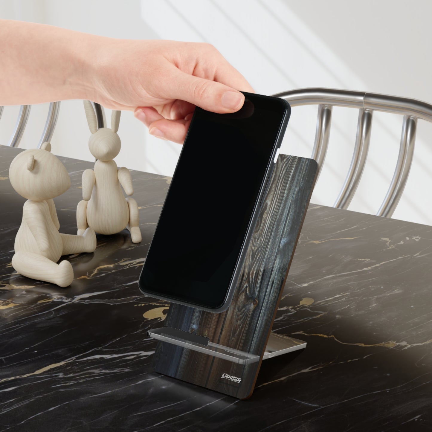 Mobile Display Stand_ Series N8+ MBDSTAND PT2WW001_ 12 SEP 2025_ Limited Edition WAVEGUARD BRAND Wood Finished Smartphone Holder by WesternWaves: