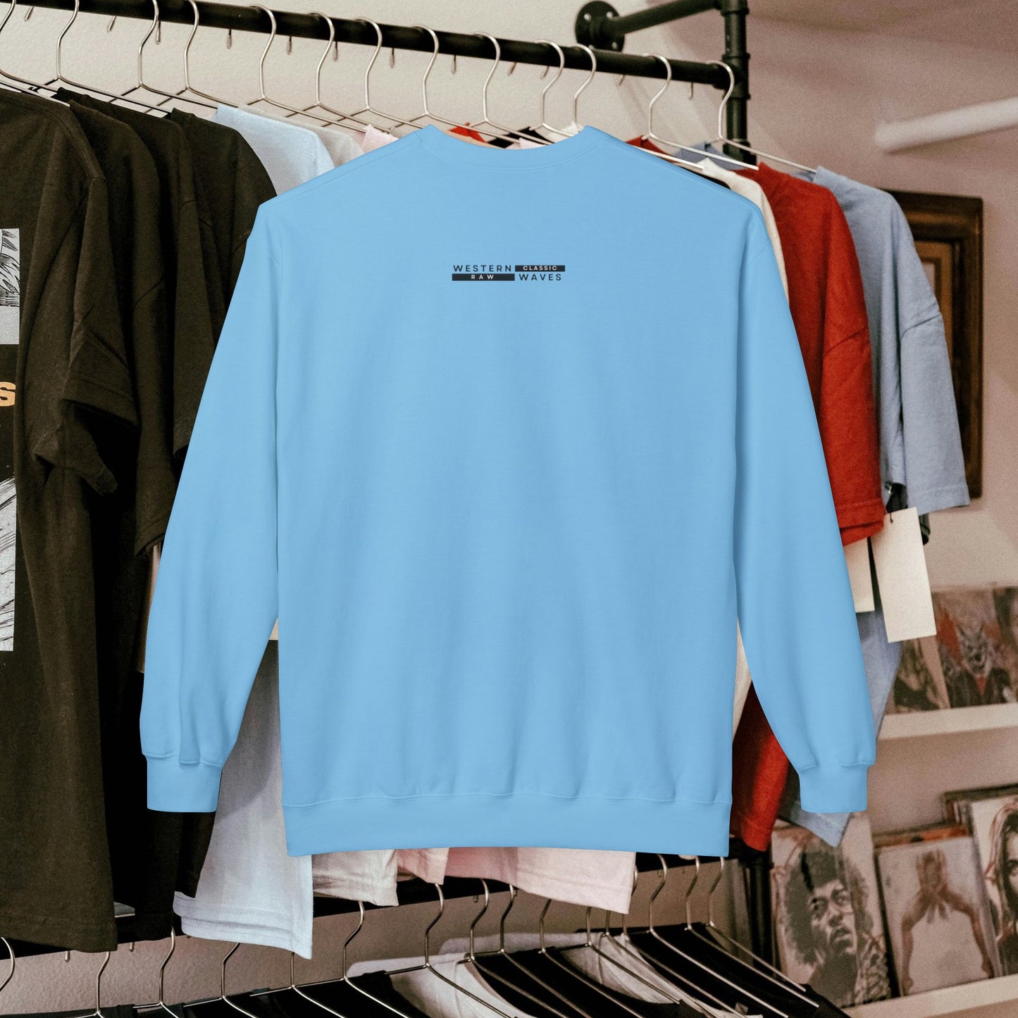 Unisex Midweight Softstyle Fleece Crewneck Sweatshirt_ Series N8+ USMWSSFCNSS PT2WW001_ UWD 0027_ Limited Edition Graphic Pullover by WesternWaves: