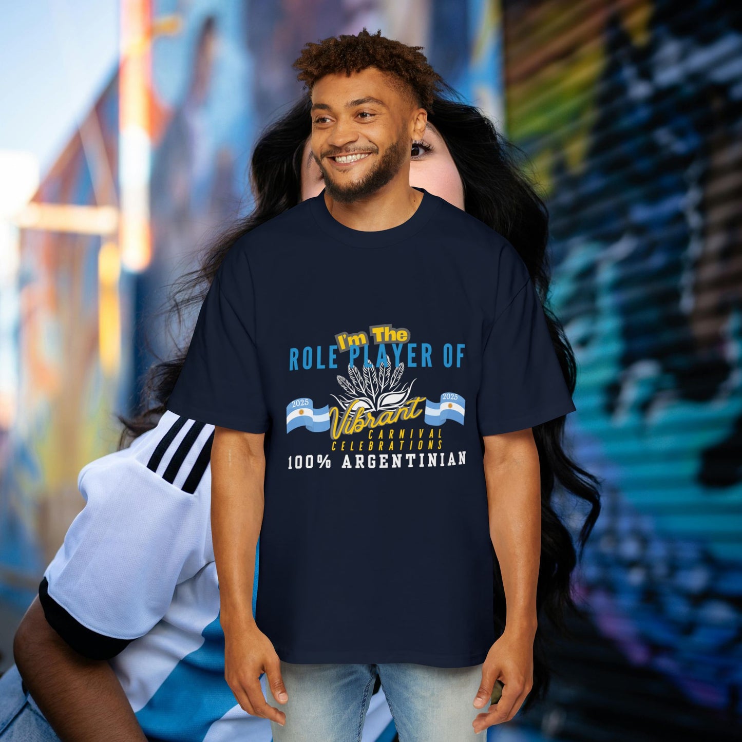 Men's Heavy Oversized Tee_ N3+ Series MHOSTEE PT2WW001_ Limited Edition Argentina's Carnival Celebration Series by WesternWawes: