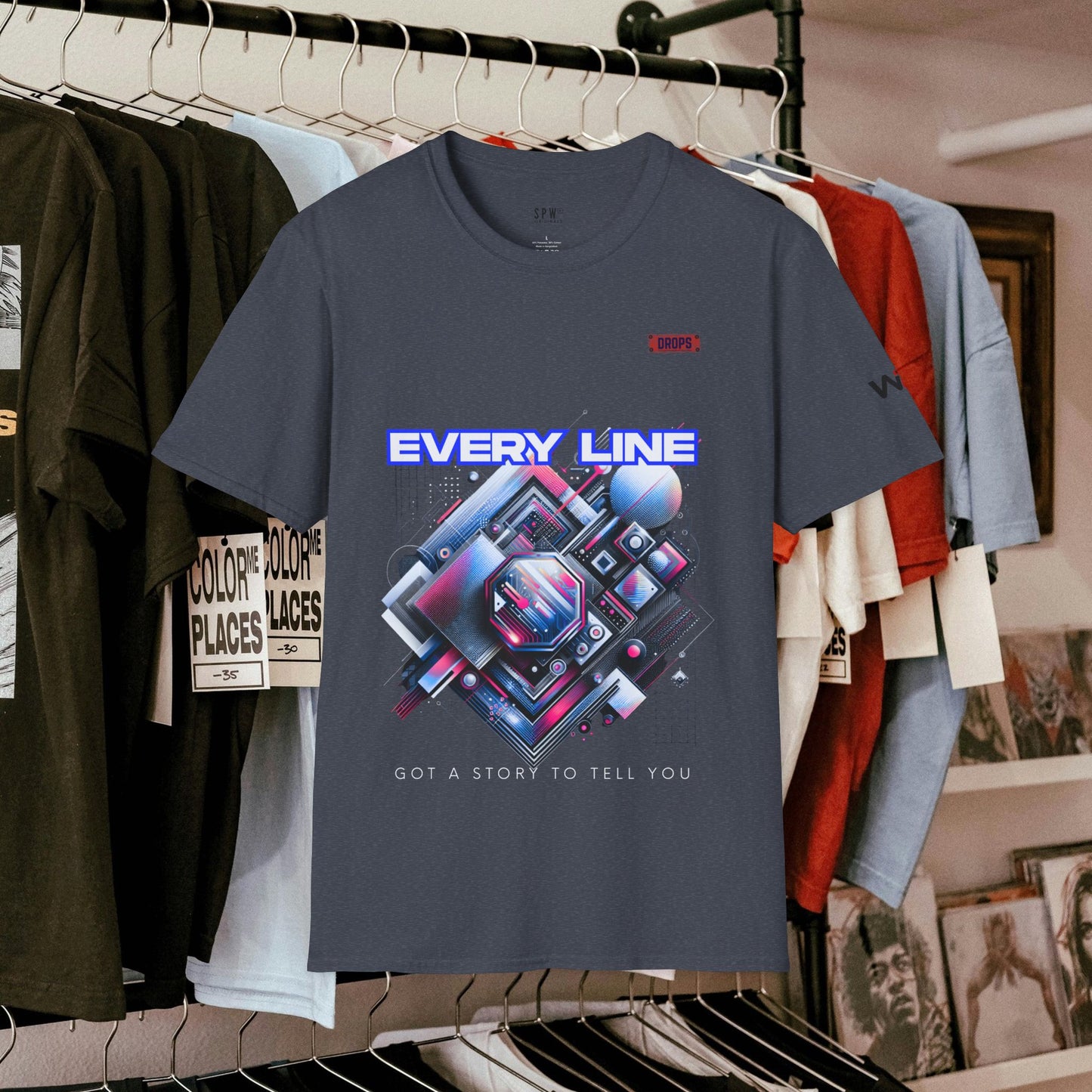 Every Line Graphic Unisex Softstyle T-Shirt | Retro Art Tee, Casual Wear, Gift for Art Lovers, Streetwear, Everyday Style