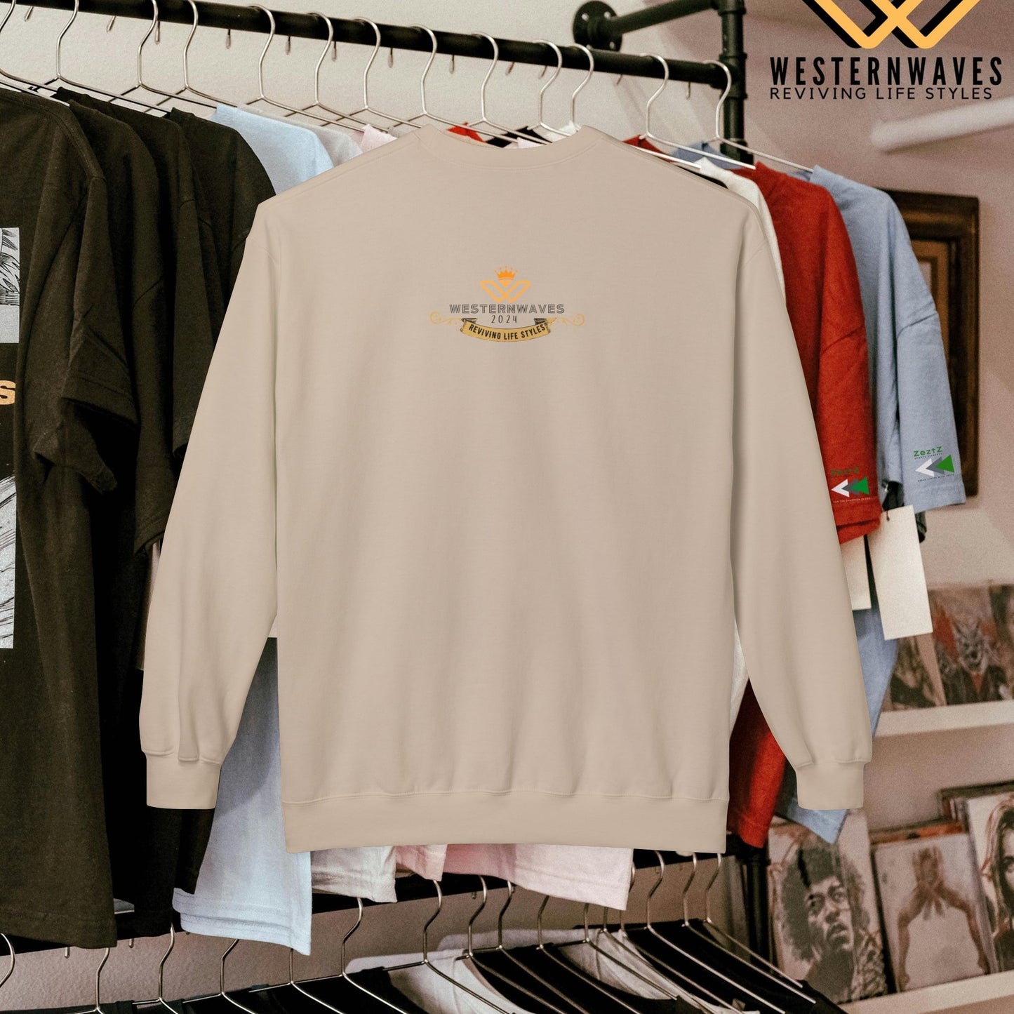 Unisex Midweight Softstyle Fleece Crewneck Sweatshirt_ N3+ Series USMWSSFCNSS PT2WW002_ Limited Edition Stylish Eco-conscious Raw Classic by WesternWaves: