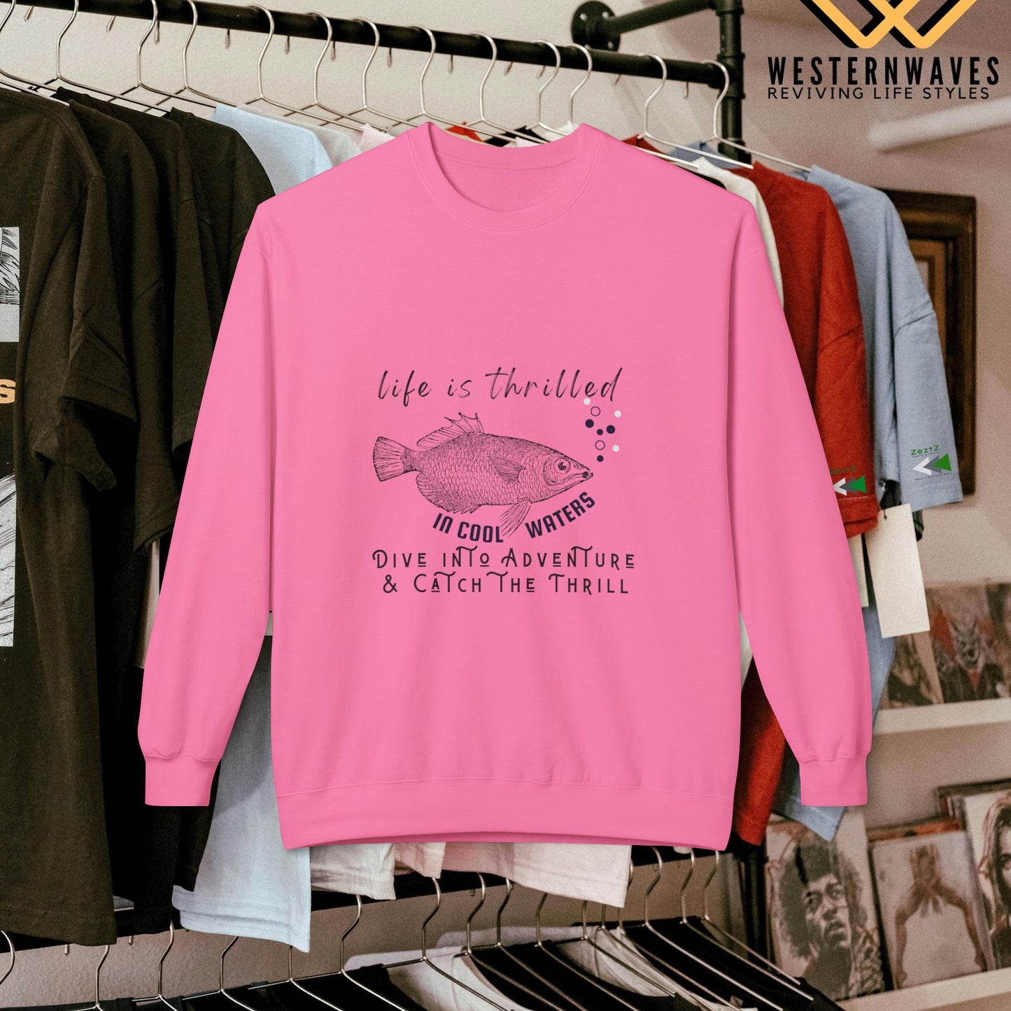 Unisex Midweight Softstyle Fleece Crewneck Sweatshirt_ N3+ Series USMWSSFCNSS PT2WW007_ Limited Edition Stylish Eco-conscious Raw Classic by WesternWaves: