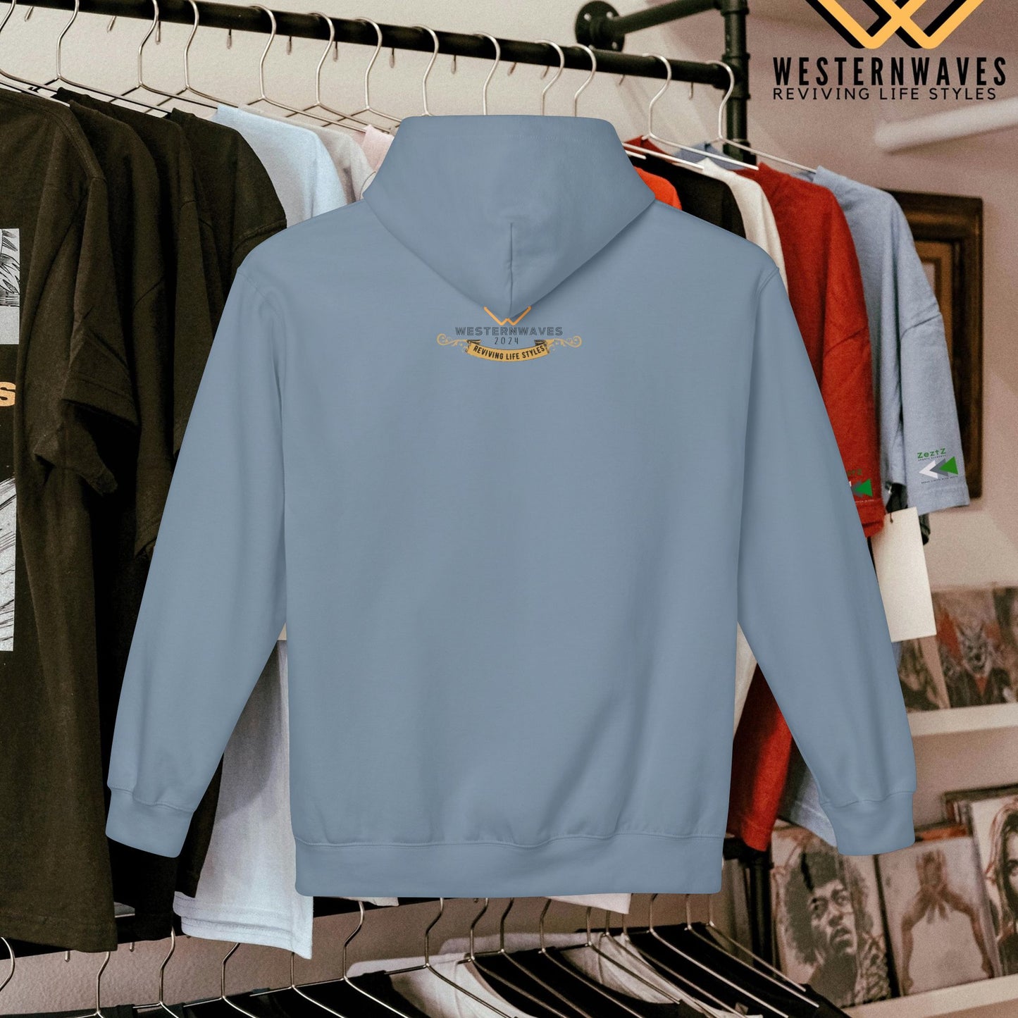 Unisex Midweight Softstyle Fleece Hoodie_ N3+ Series USMWSSFH PT2WW008_ Limited Edition Luxuriously Soft 100% Cotton Face by WesternWaves: