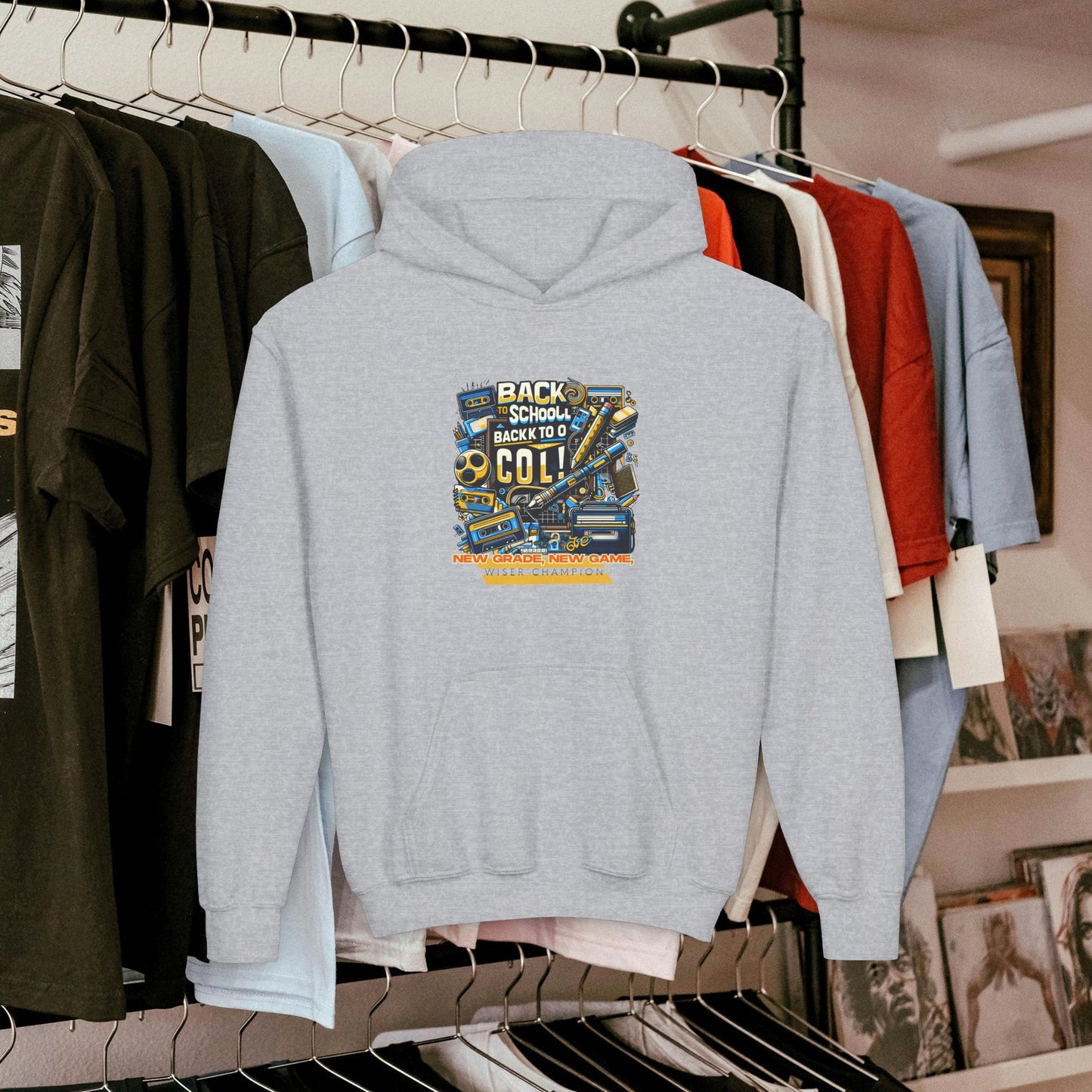 Youth Heavy Blend Hooded Sweatshirt_ Cozy Comfort & Playful Prints for Active Kids_ N8* Series YHBHS003_ Back to School Series Limited Edition by WesternWaves: