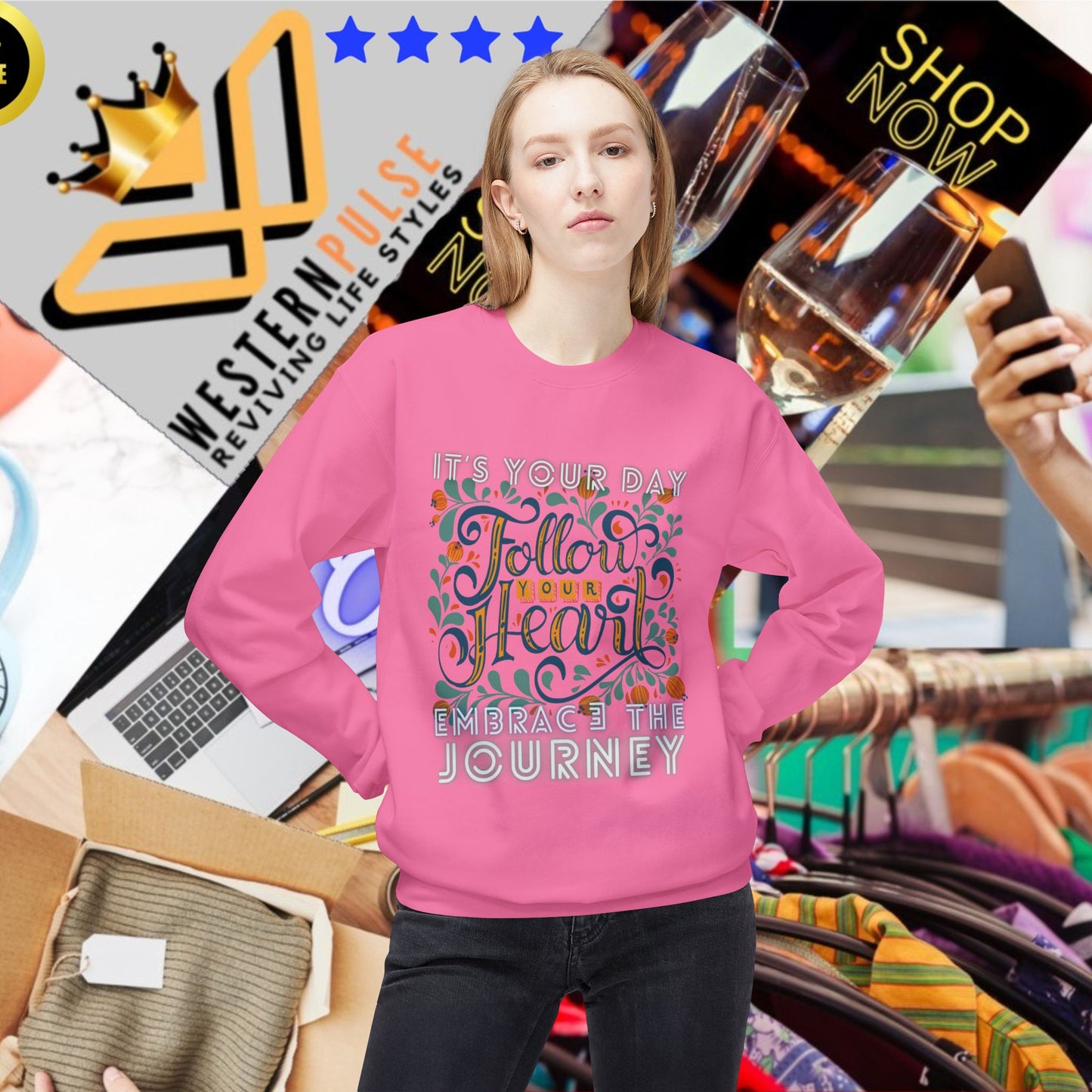 Unisex Midweight Fleece Crewneck Sweatshirt_ N2+ Series UXMWFCS PT2WW002_ WesternWaves Signature Edition: