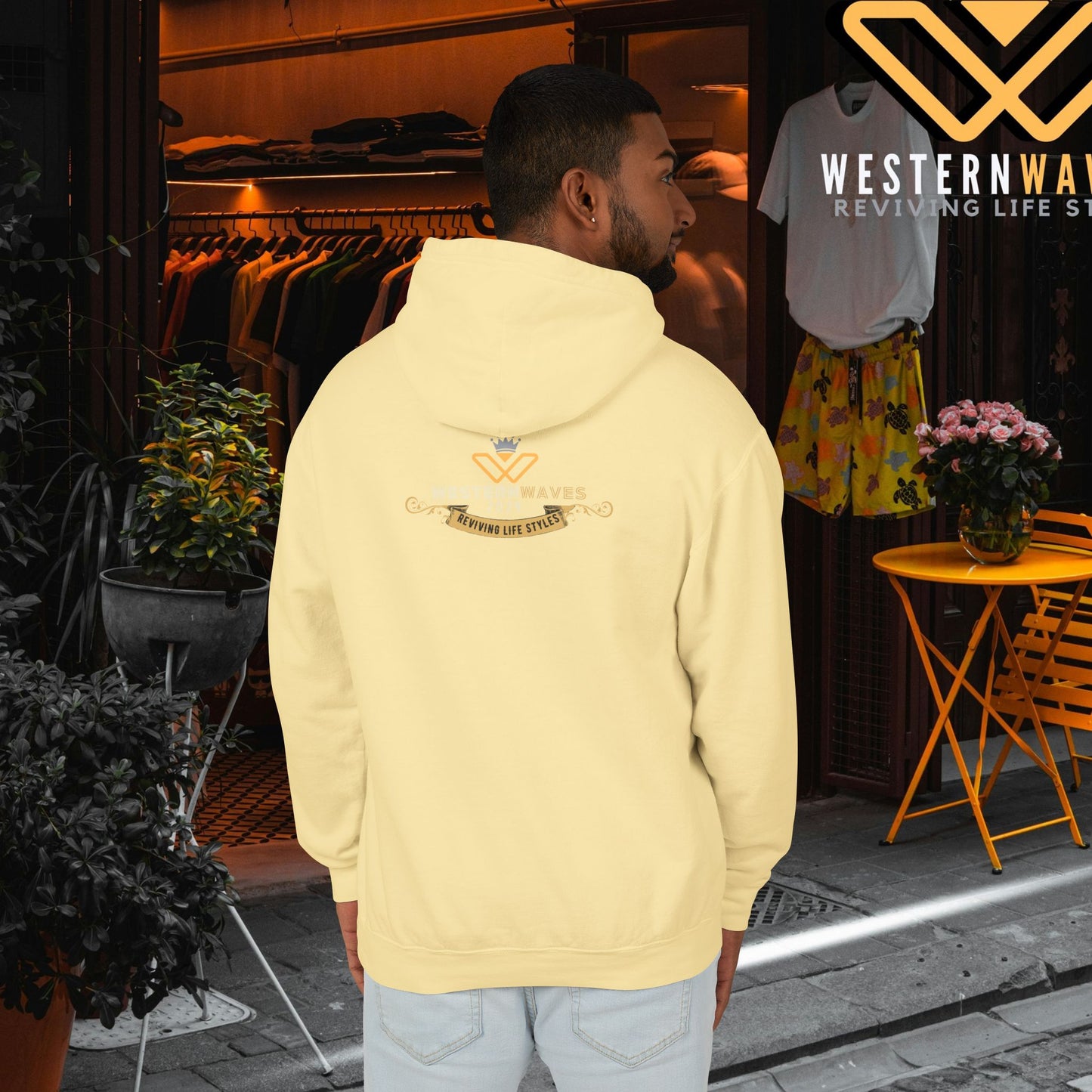 Lightweight Hooded Sweatshirt - Sustainable US Cotton - N3+ Series LWHSS PT2WW009_ Limited Edition Trend Seekers Design by WesternWaves: