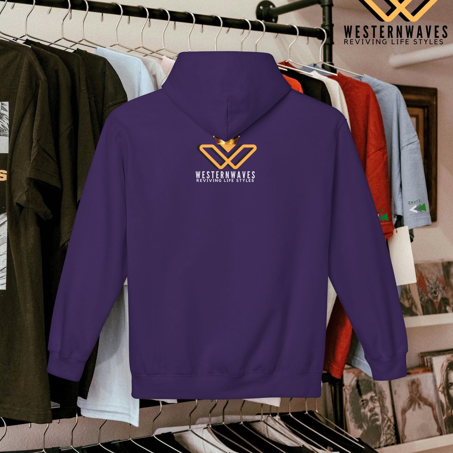 Unisex Midweight Softstyle Fleece Hoodie_ N3+ Series USMWSSFH PT2WW009_ Limited Edition Luxuriously Soft 100% Cotton Face by WesternWaves: