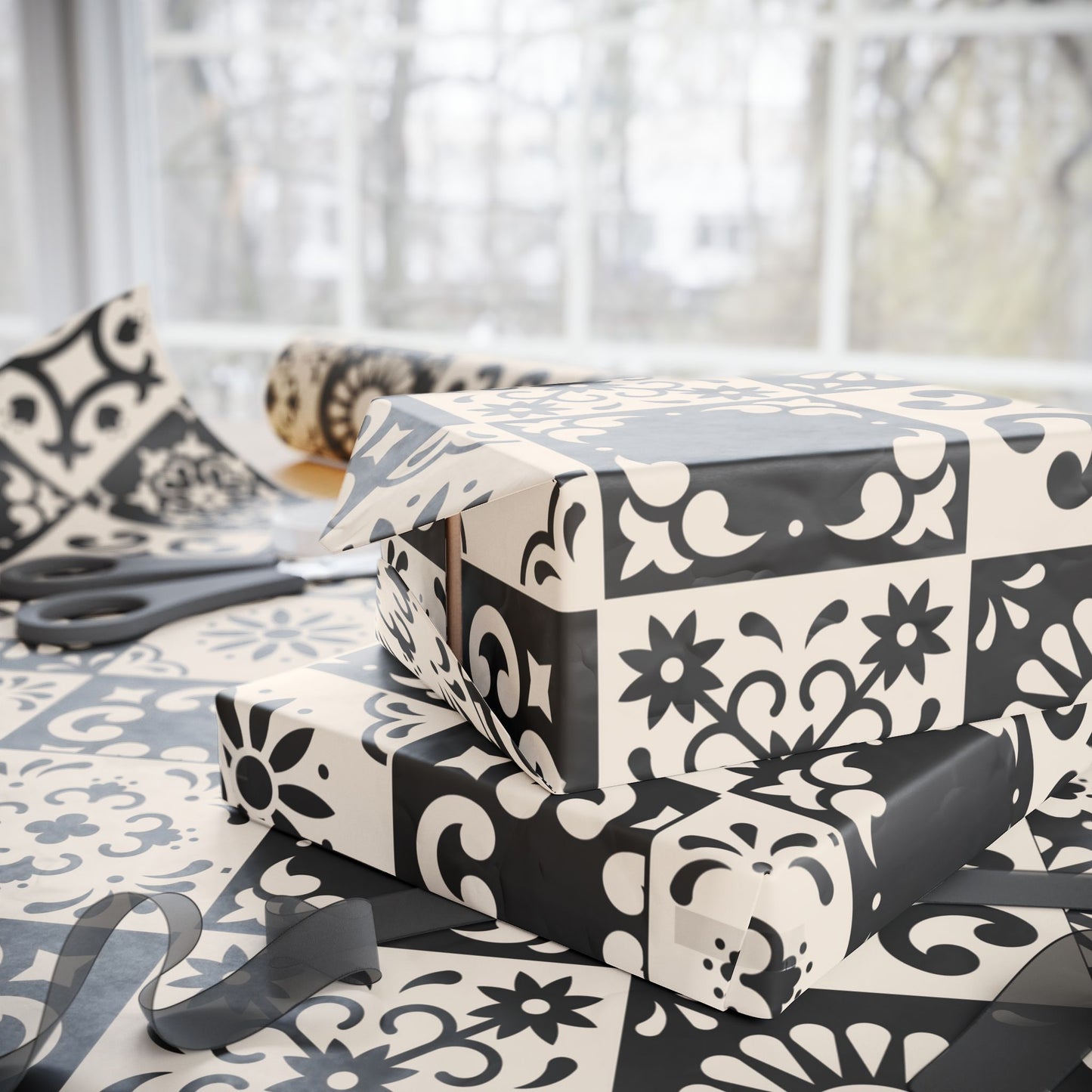 Wrapping Papers - Elegant Black Pattern - Perfect for Gift Giving and Special Occasions_ N6+ Series WPEPG PT2WW003_ Limited Edition by WesternWaves: