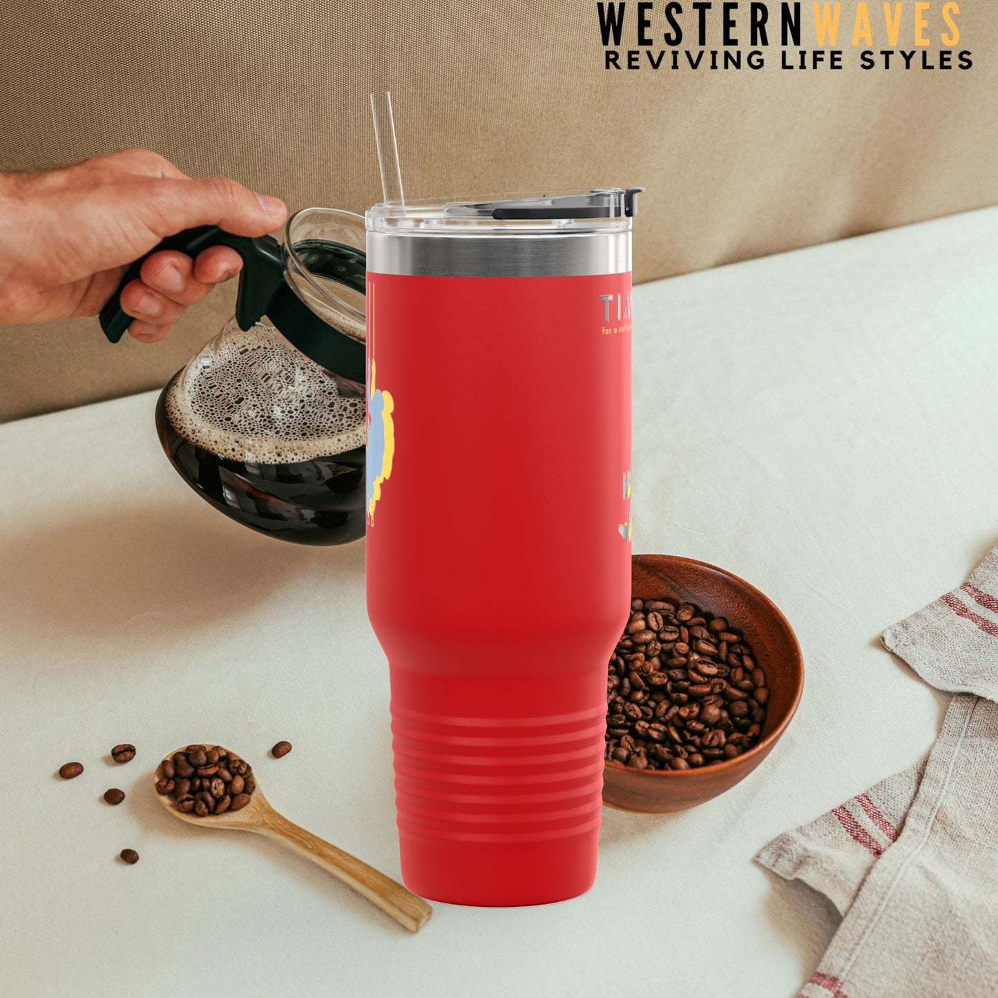 Adventure Insulated Travel Mug_ 40oz with Time & Freedom Design_ N7+ Series AITMUG PT2WW001_ Limited Edition by WesternWaves: