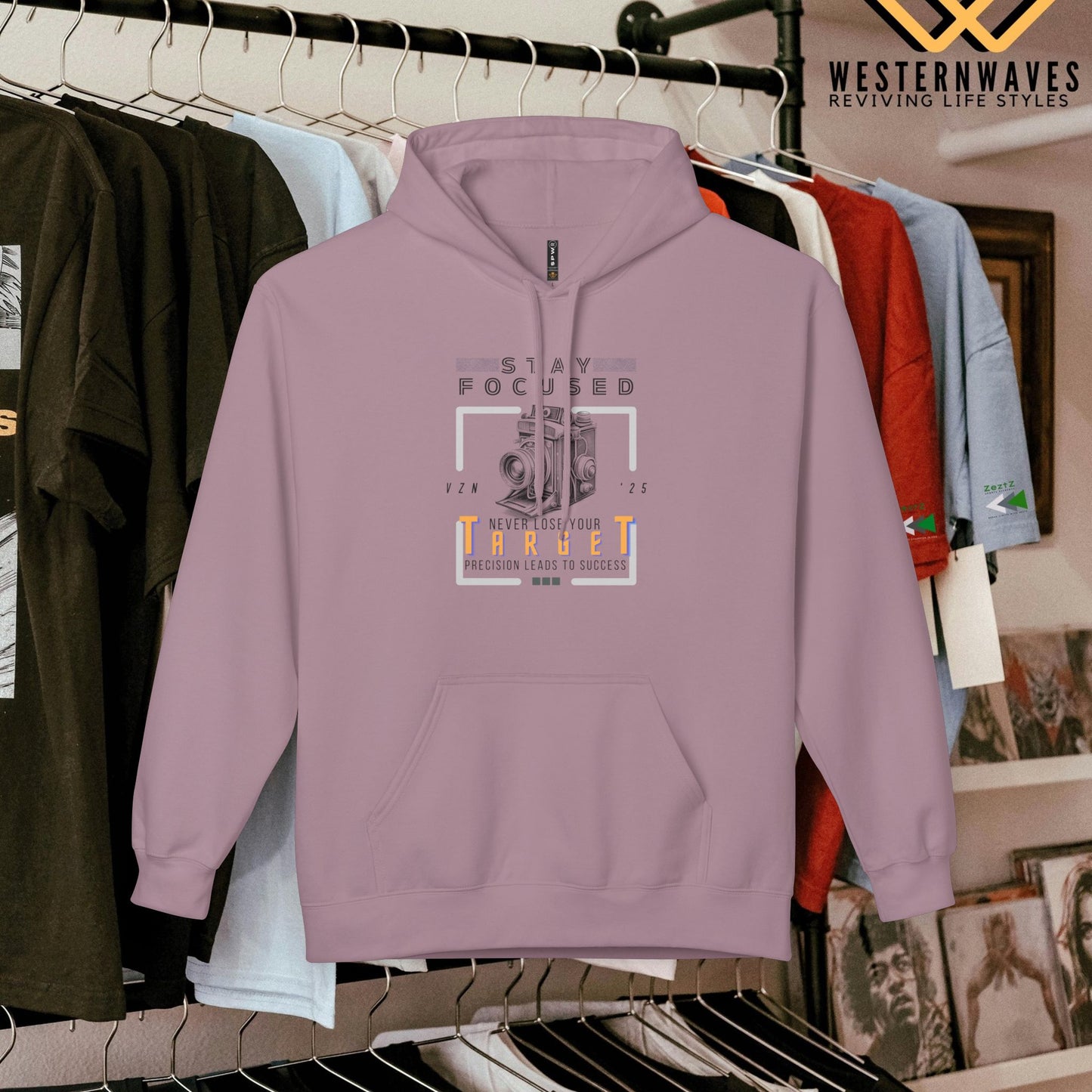Unisex Midweight Softstyle Fleece Hoodie_ N3+ Series USMWSSFH PT2WW006_ Limited Edition Luxuriously Soft 100% Cotton Face by WesternWaves: