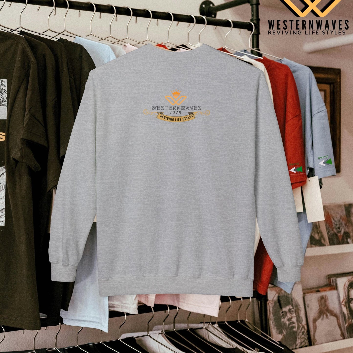 Unisex Midweight Softstyle Fleece Crewneck Sweatshirt_ N3+ Series USMWSSFCNSS PT2WW003_ Limited Edition Stylish Eco-conscious Raw Classic by WesternWaves:
