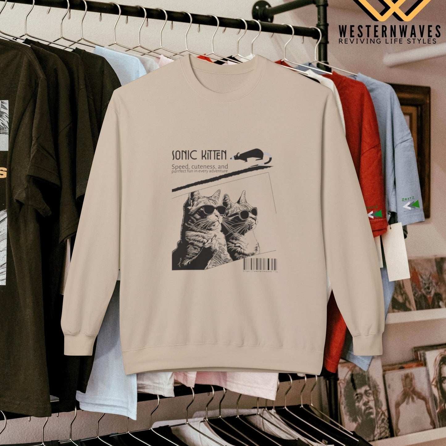 Unisex Midweight Fleece Crewneck Sweatshirt_ N3+ Series UXMWFCS PT2WW015_ WesternWaves Signature Limited Edition: